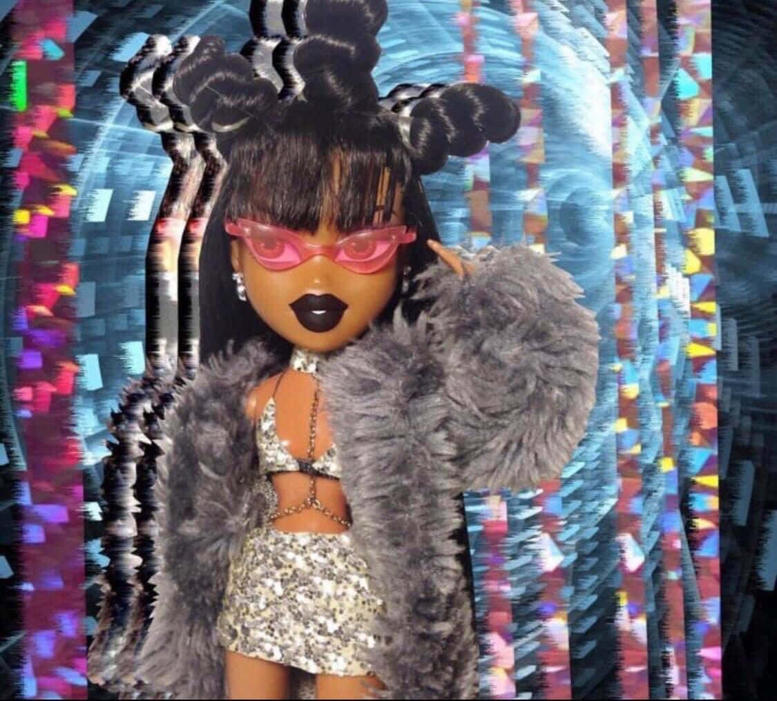 Black Bratz Aesthetic, glittery outfit, vibrant glitch art background, SD Desktop Wallpaper