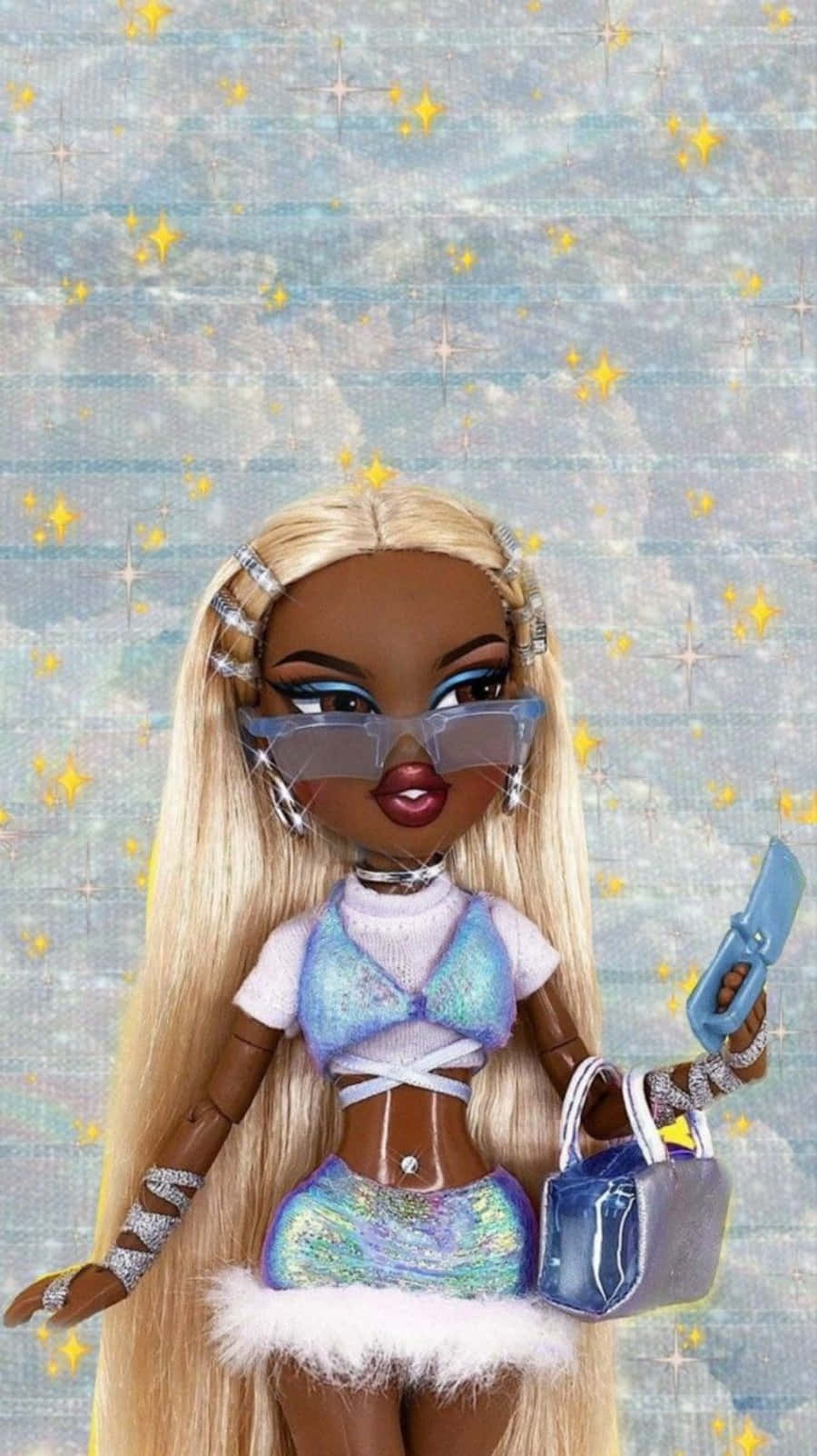 Black Bratz Aesthetic, starry blue background, long blonde hair, HD Phone Wallpaper