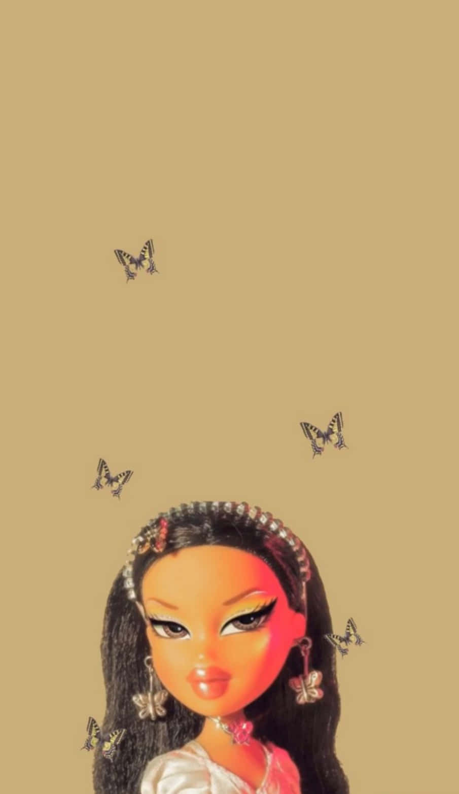 Black Bratz Aesthetic, long dark hair, butterfly accessories, HD Phone Wallpaper