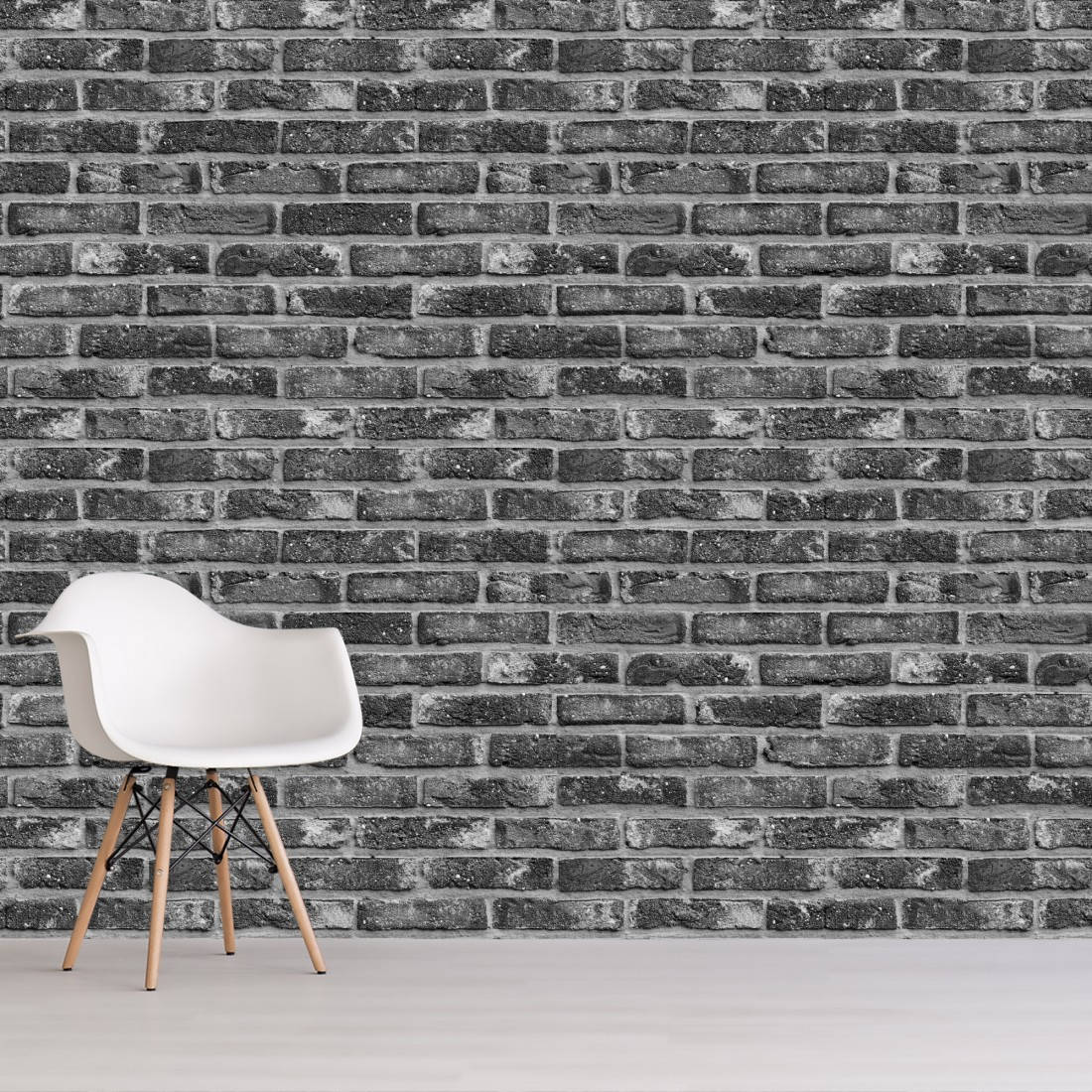 black brick wall, textured dark gray brick wall, sleek white modern chair, SD Desktop Wallpaper