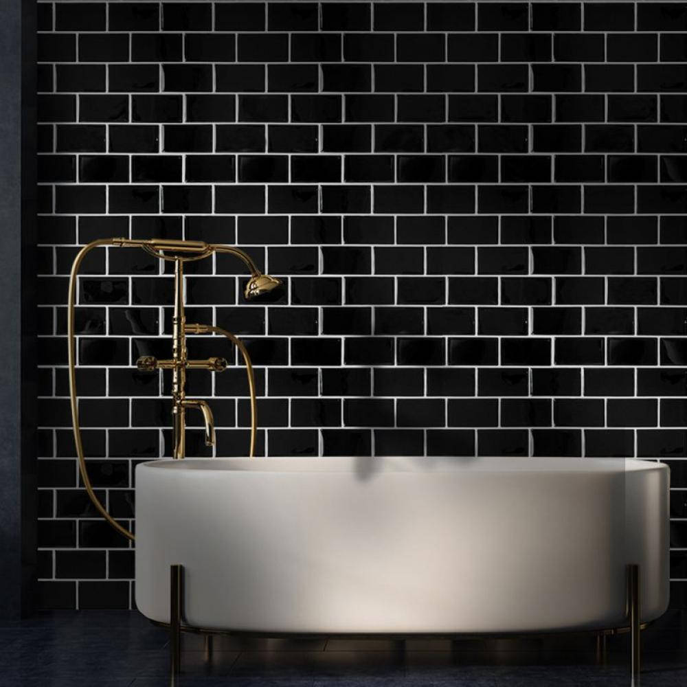 black brick wall, bathroom, sleek white freestanding bathtub, SD Desktop Wallpaper