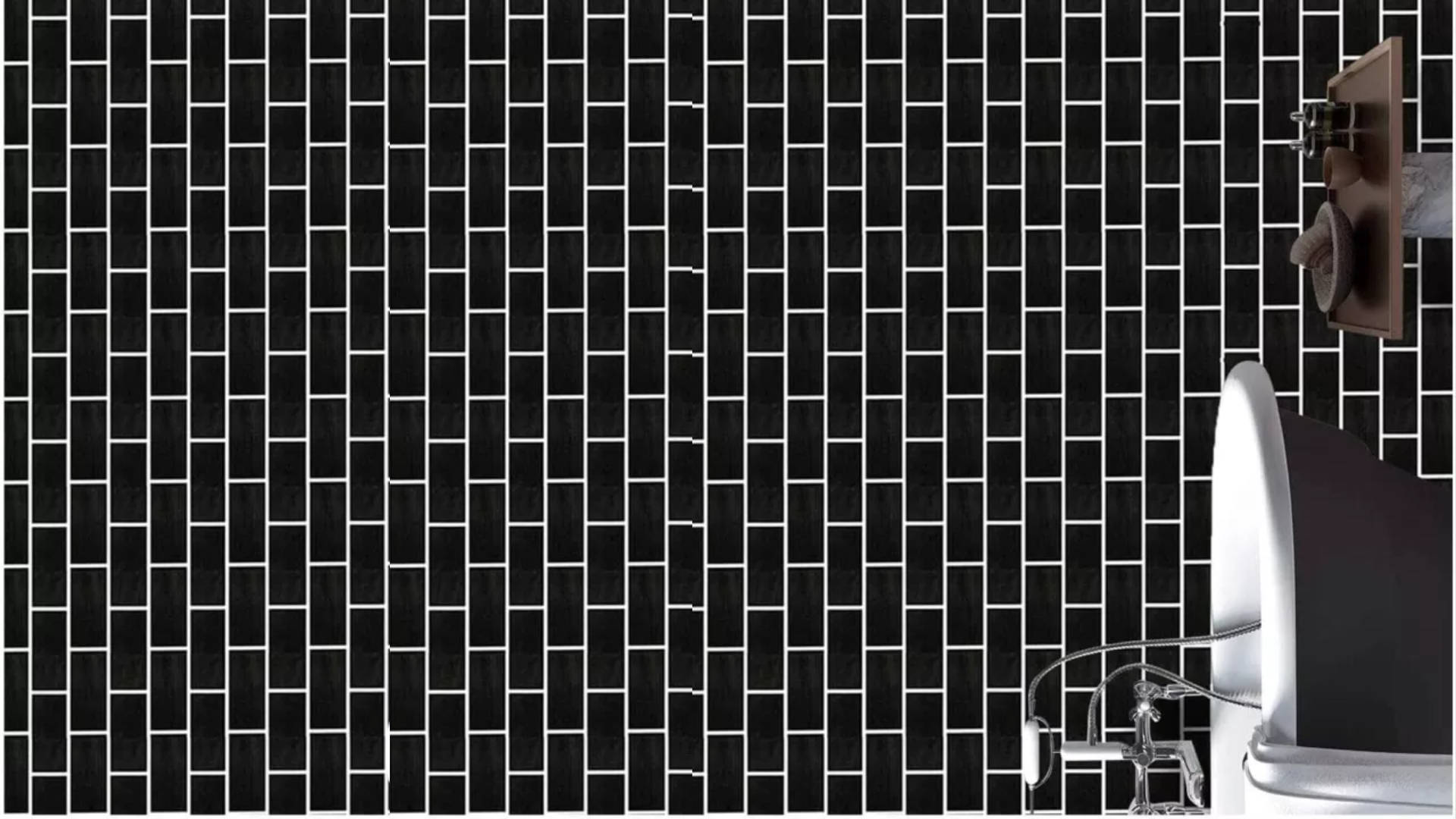Black Brick, subway tile wall, chrome fixtures, Full HD Desktop Wallpaper