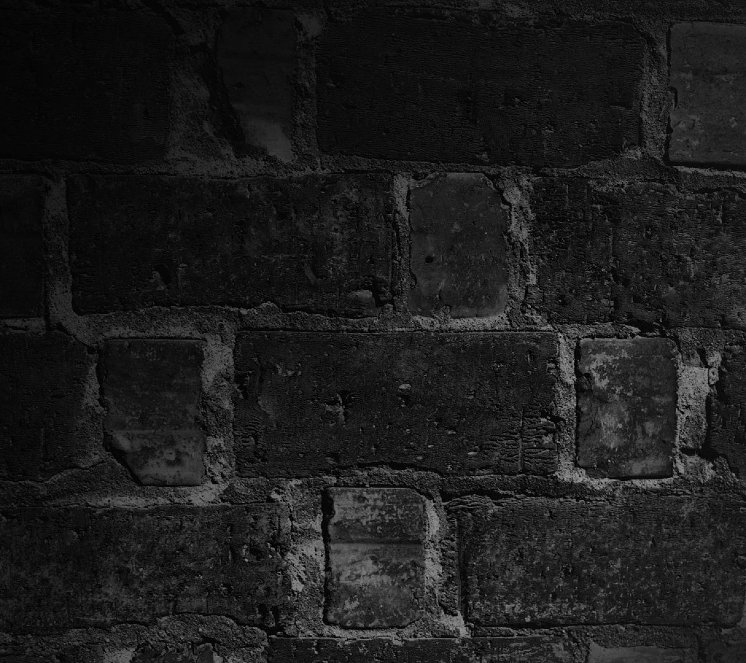 black brick, weathered brick wall, monochrome, Full HD Desktop Wallpaper
