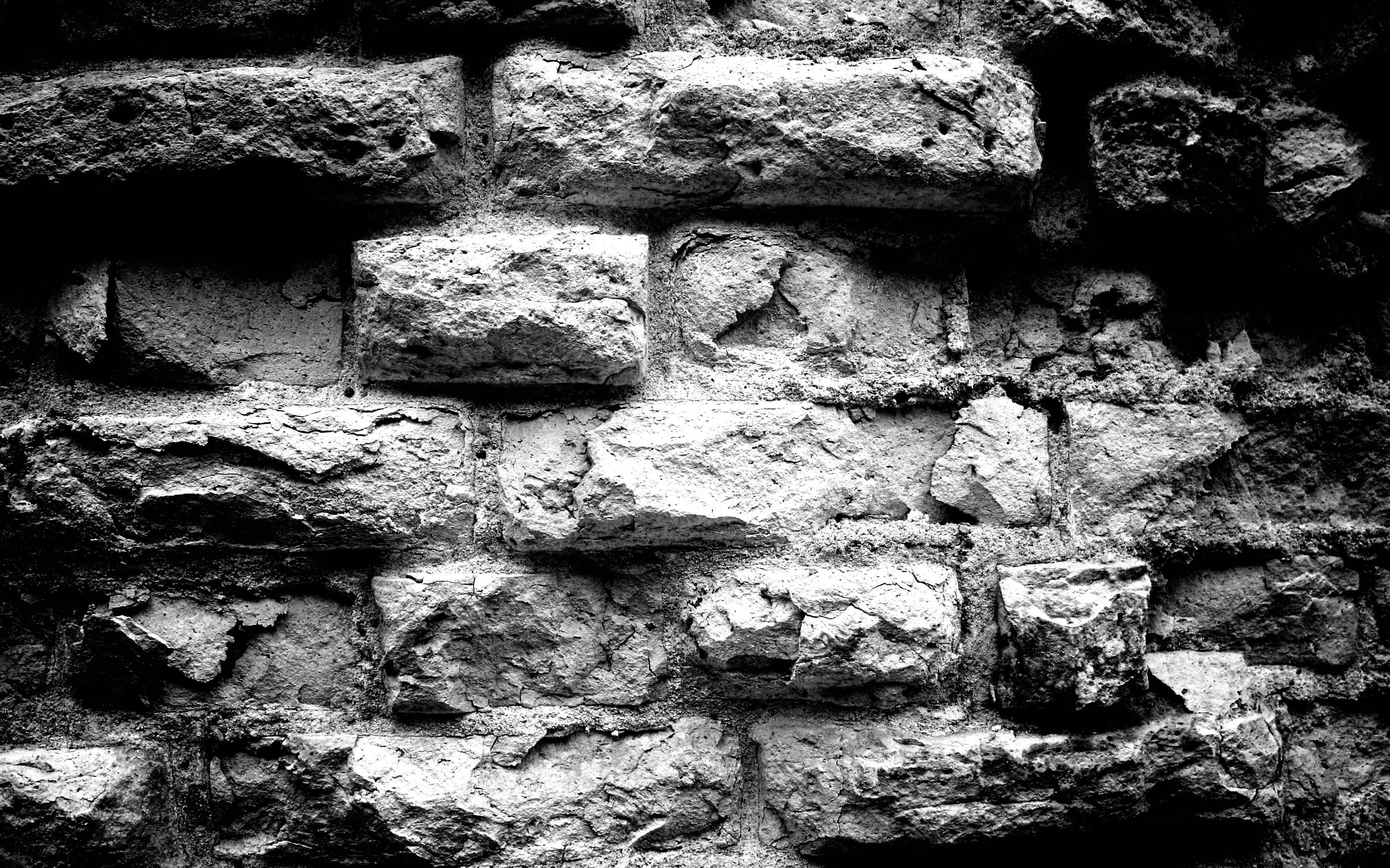 black brick building, aged stone wall, rough textures, 4K Desktop Wallpaper