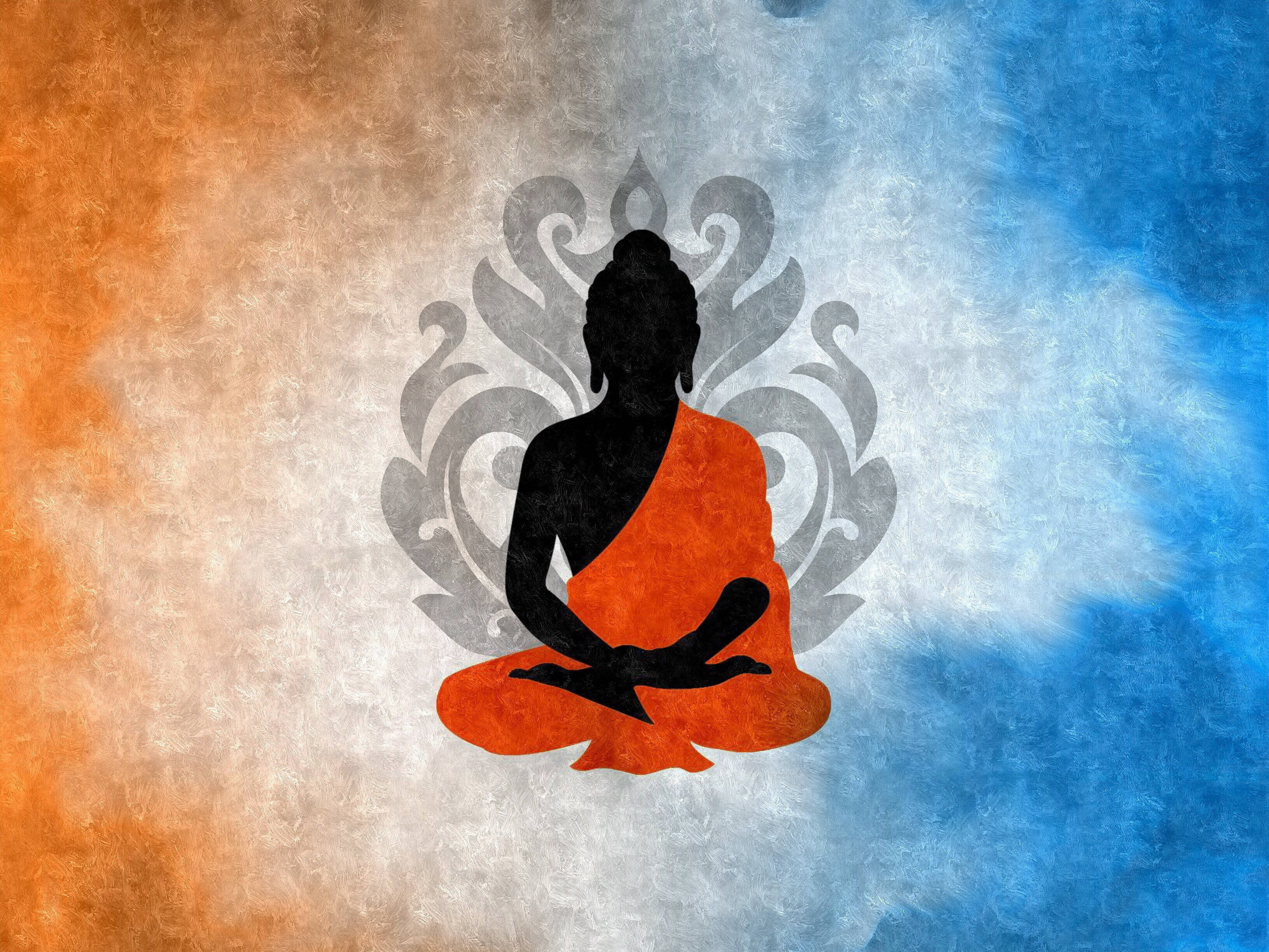 Black Buddha, silhouette, Buddha in meditation, 2K Desktop Wallpaper