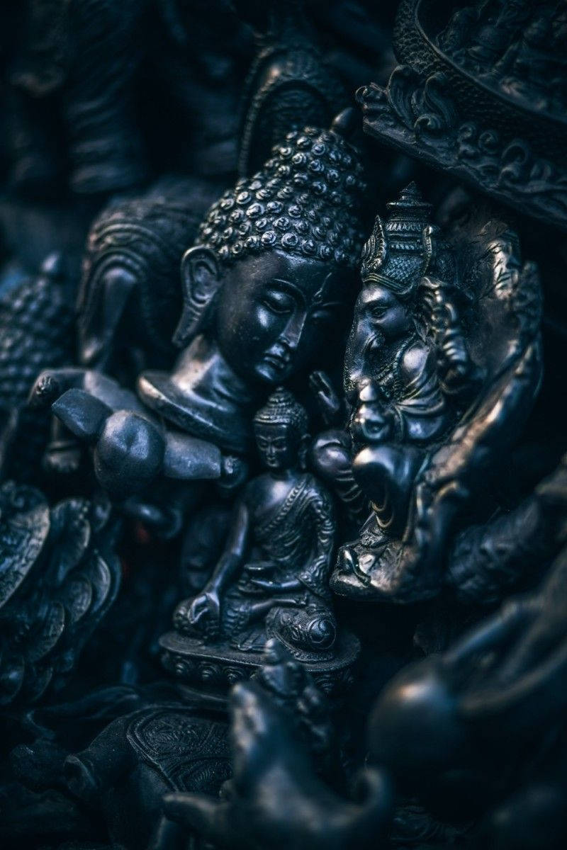 Black Buddha, deity statues, dark metallic, SD Phone Wallpaper