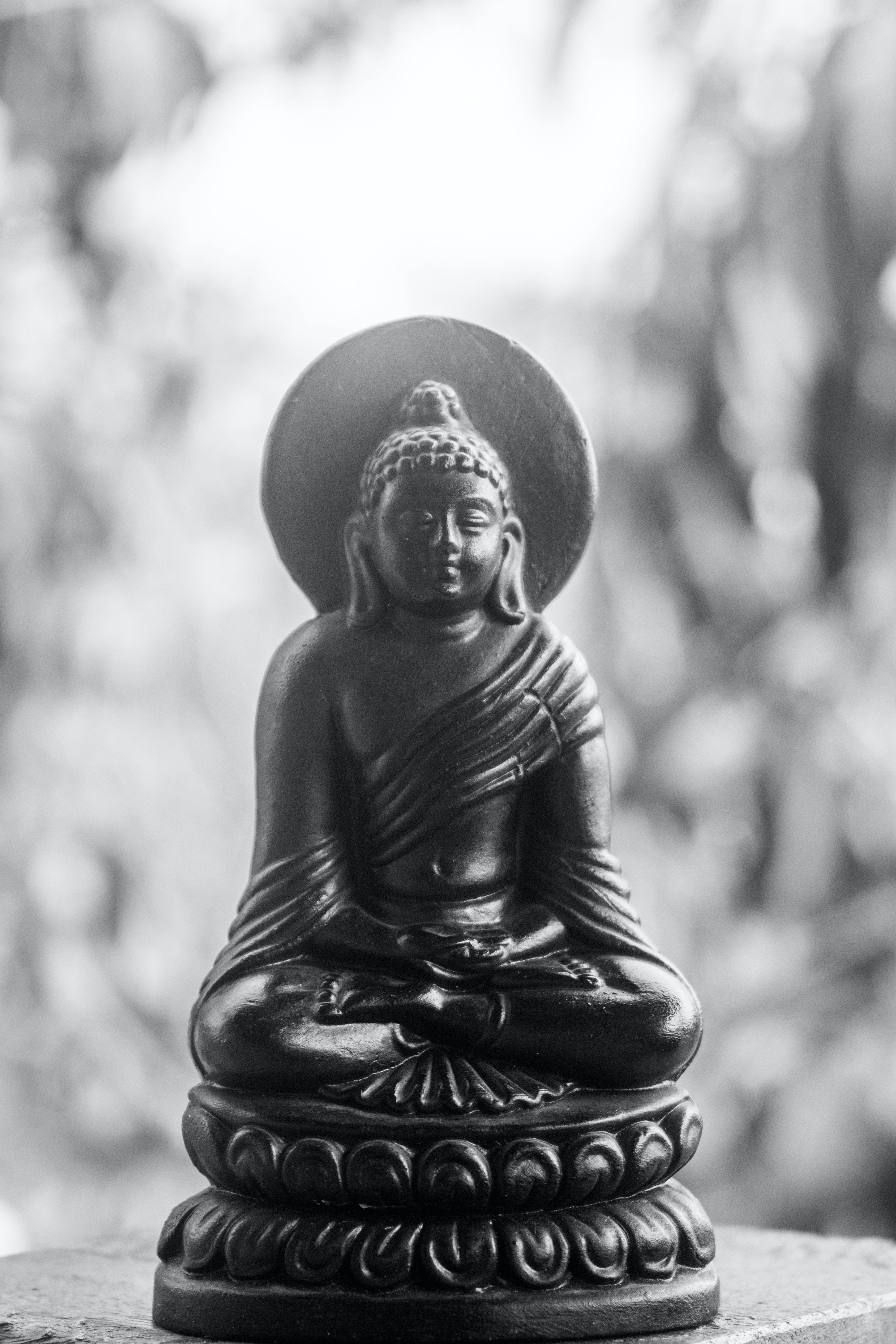 Black Buddha, sunlight, black and white Buddha statue, 4K Phone Wallpaper
