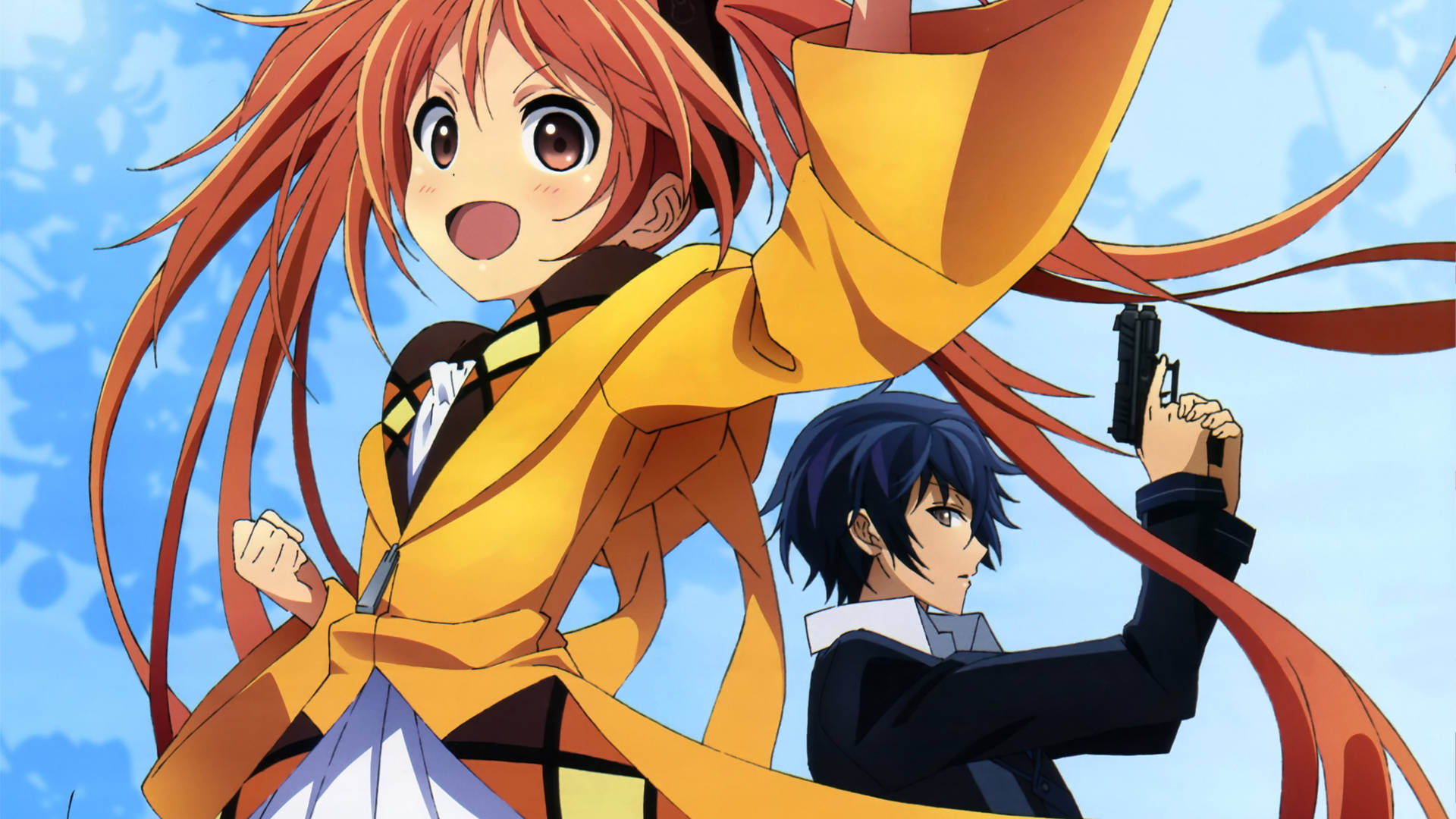Black Bullet, orange hair, yellow coat, Full HD Desktop Wallpaper