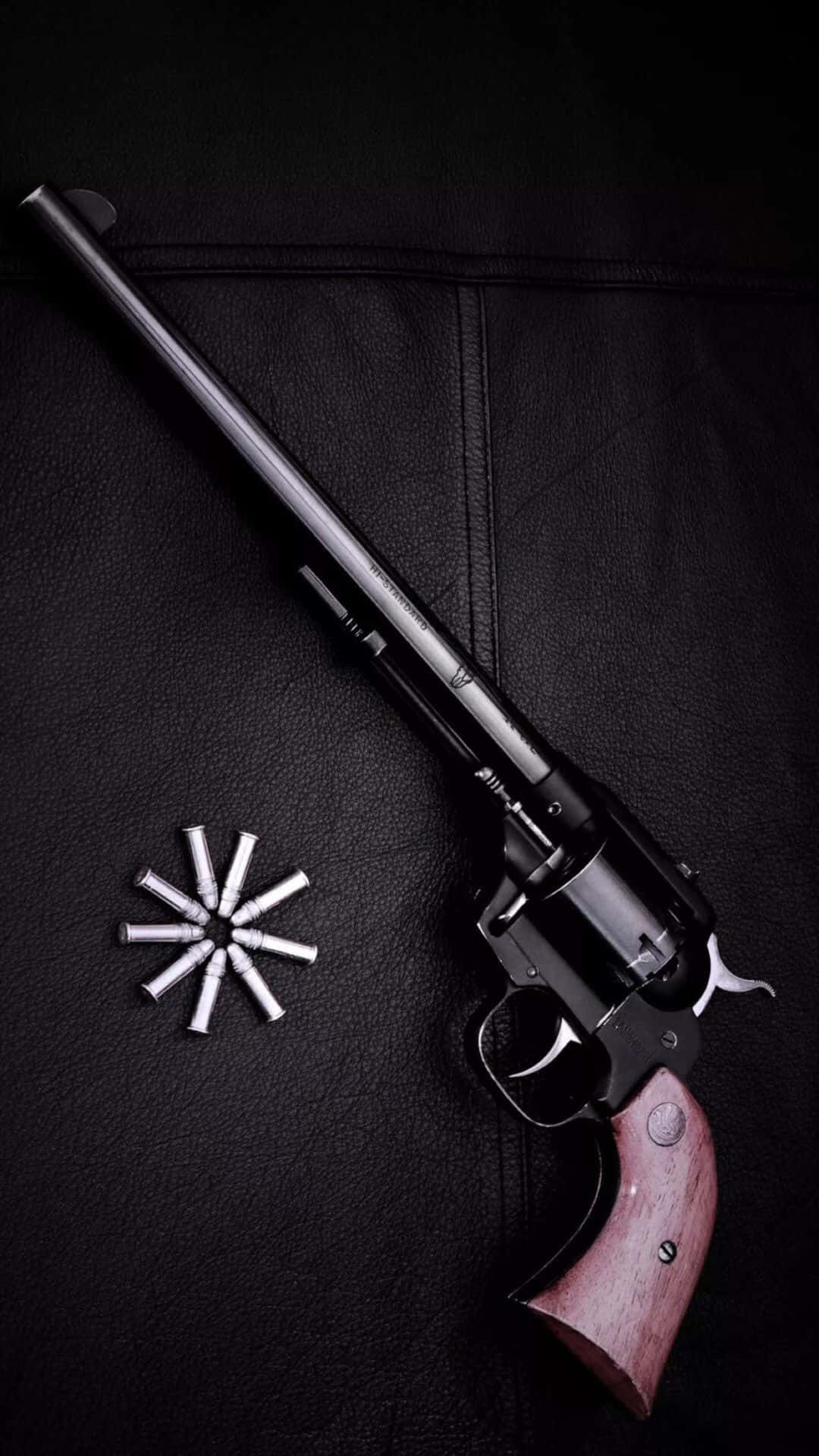 vintage revolver, silver bullets, star shape, Full HD Phone Wallpaper