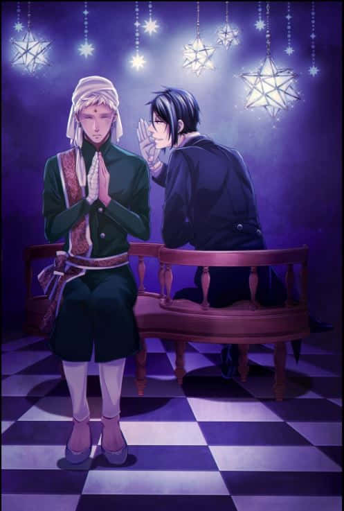 Black Butler, Agni, purple checkered floor, SD Phone Wallpaper