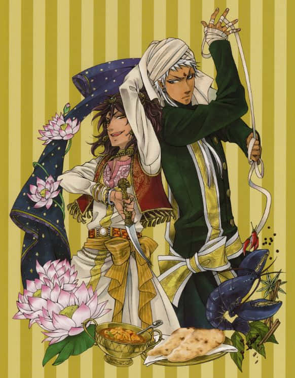 Black Butler, Agni, striped yellow background, SD Phone Wallpaper