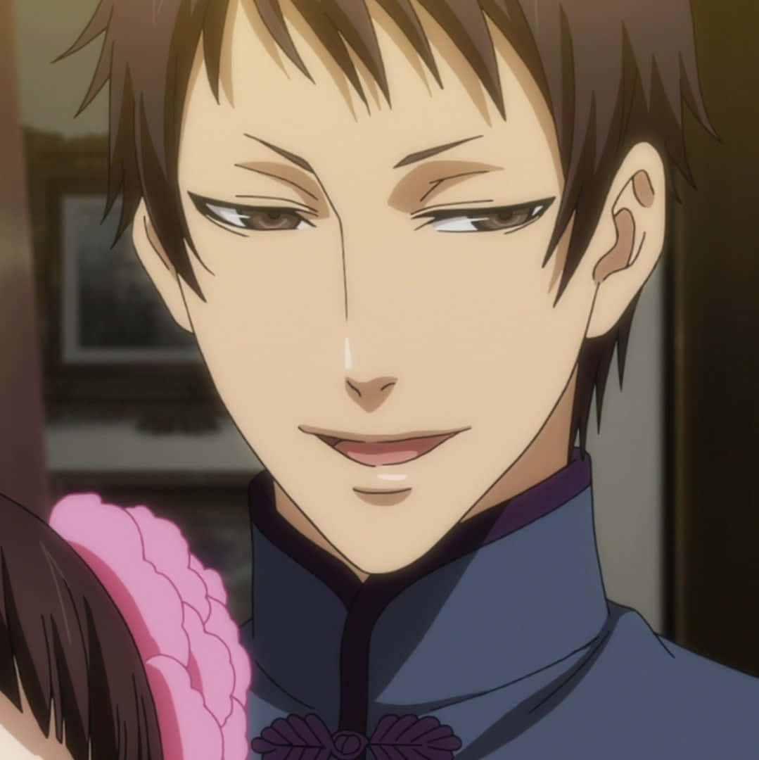 Black Butler Lau, brown hair, gentle smile, SD Phone Wallpaper