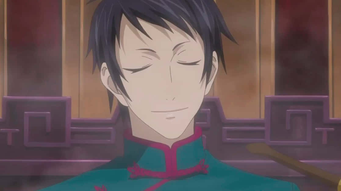 Black Butler Lau, teal traditional outfit, pink trim, SD Desktop Wallpaper