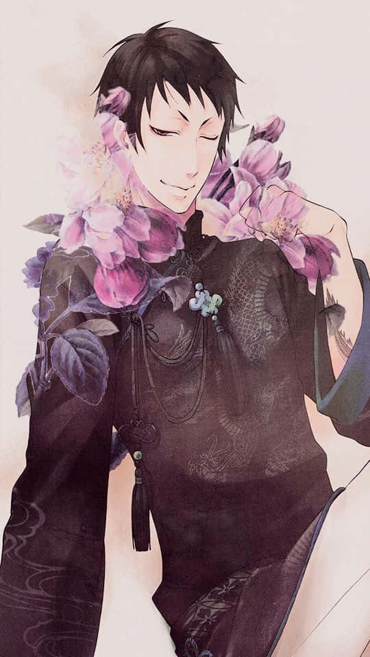 Black Butler, Lau, purple flowers, SD Phone Wallpaper
