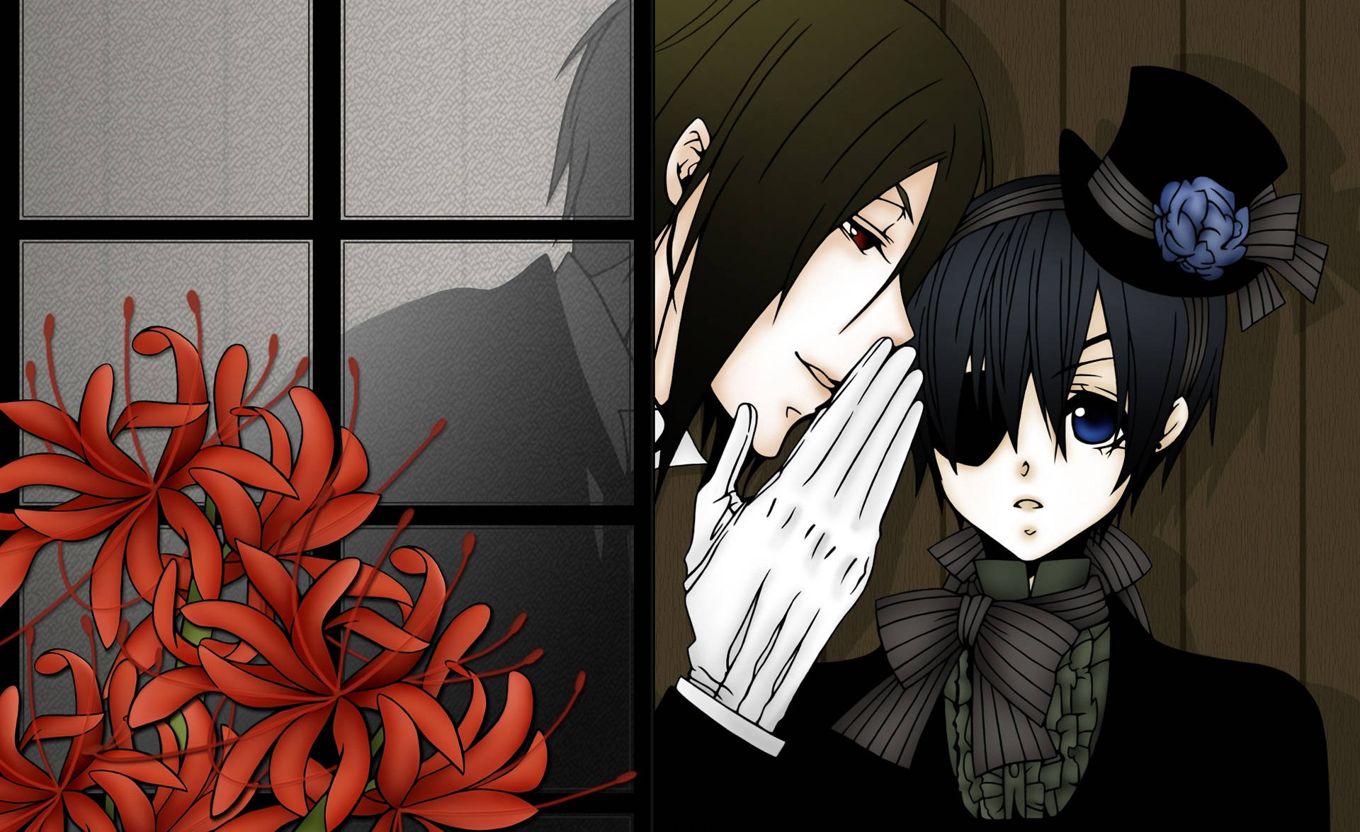 Black Butler, whispering, red spider lilies, Full HD Desktop Wallpaper