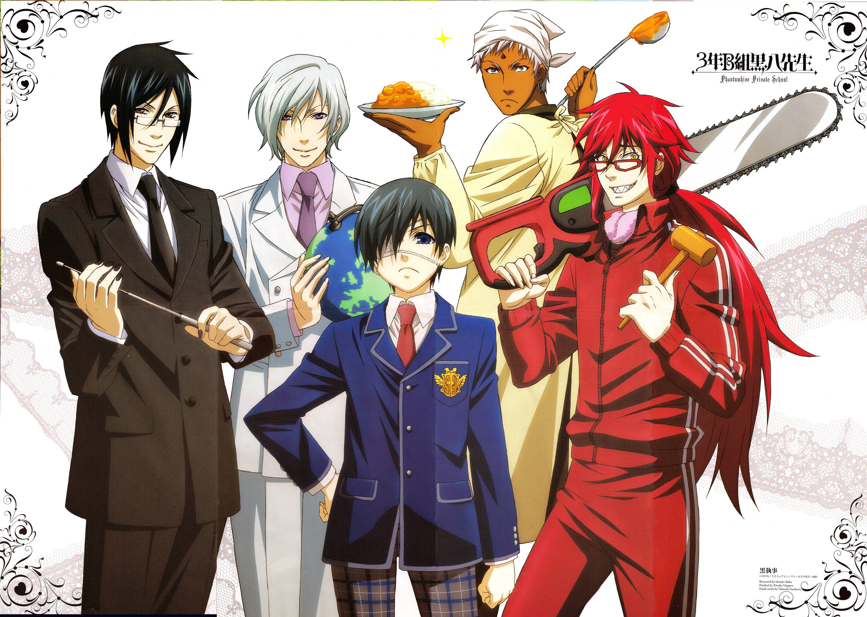 Black Butler, group photo, fanart, 2K Desktop Wallpaper