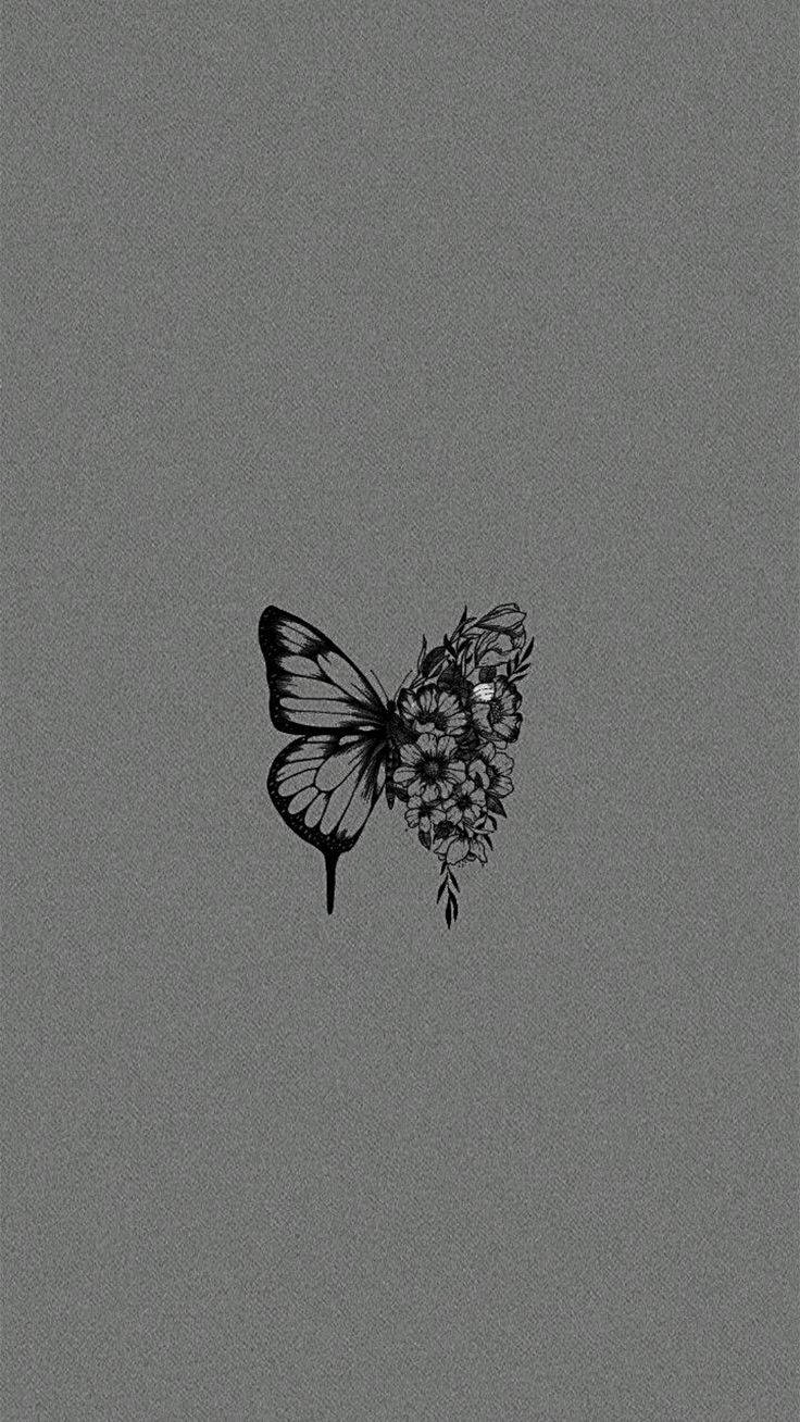 Black Butterfly, flowers on wings, black and white butterfly, HD Phone Wallpaper