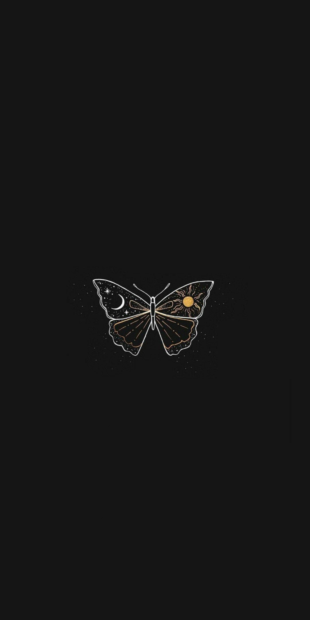 Black Butterfly, moon, sun, Full HD Phone Wallpaper