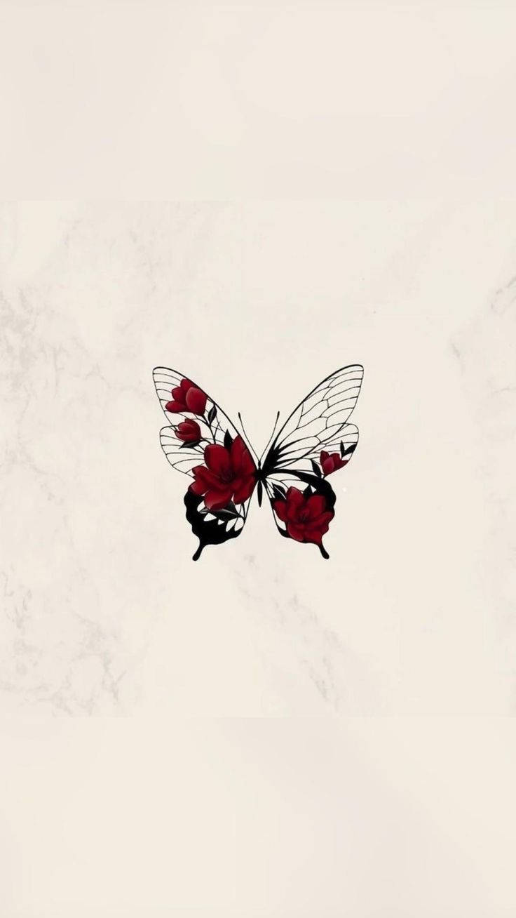 Black Butterfly, red flowers, black and red butterfly, HD Phone Wallpaper