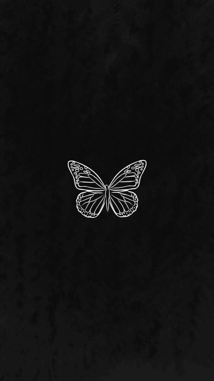 Black Butterfly, textured black background, white outlined butterfly, HD Phone Wallpaper
