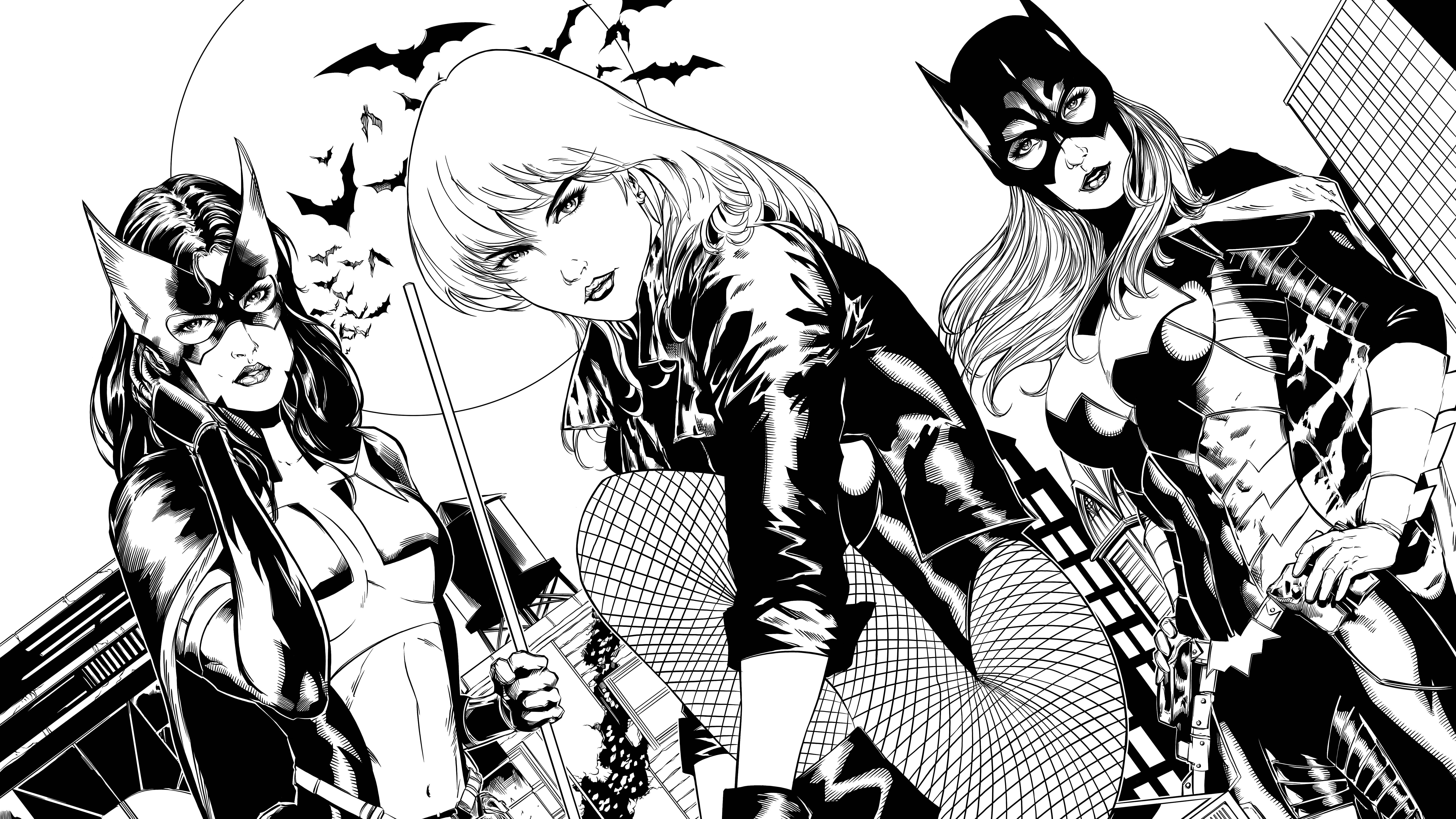 Black Canary, comic art, bat-filled moonlit cityscape, 8K Desktop Wallpaper