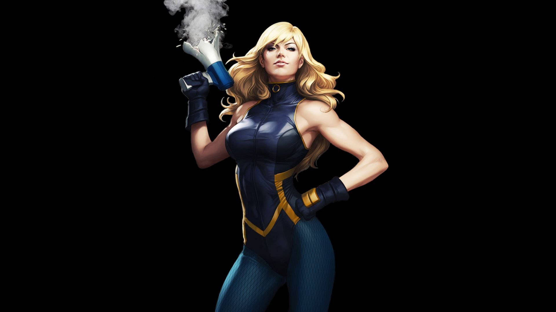 Black Canary, megaphone, blue and gold suit, Full HD Desktop Wallpaper