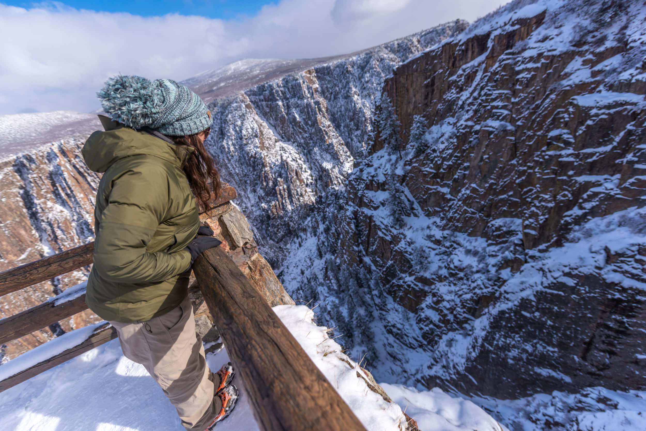 Black Canyon, winter gear, wooden railing, Full HD Desktop Wallpaper