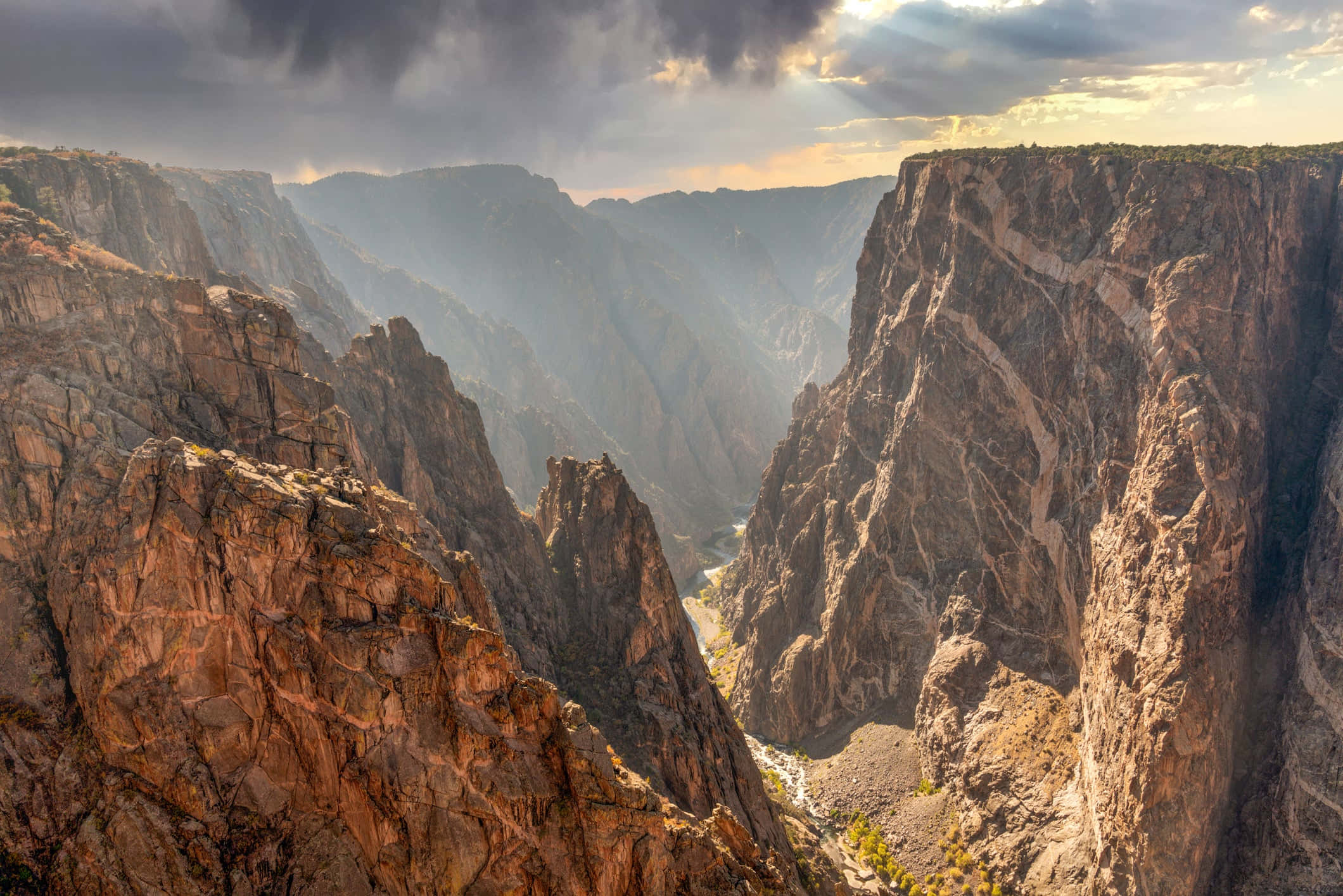 Black Canyon, stormy sky, sunbeams, Full HD Desktop Wallpaper