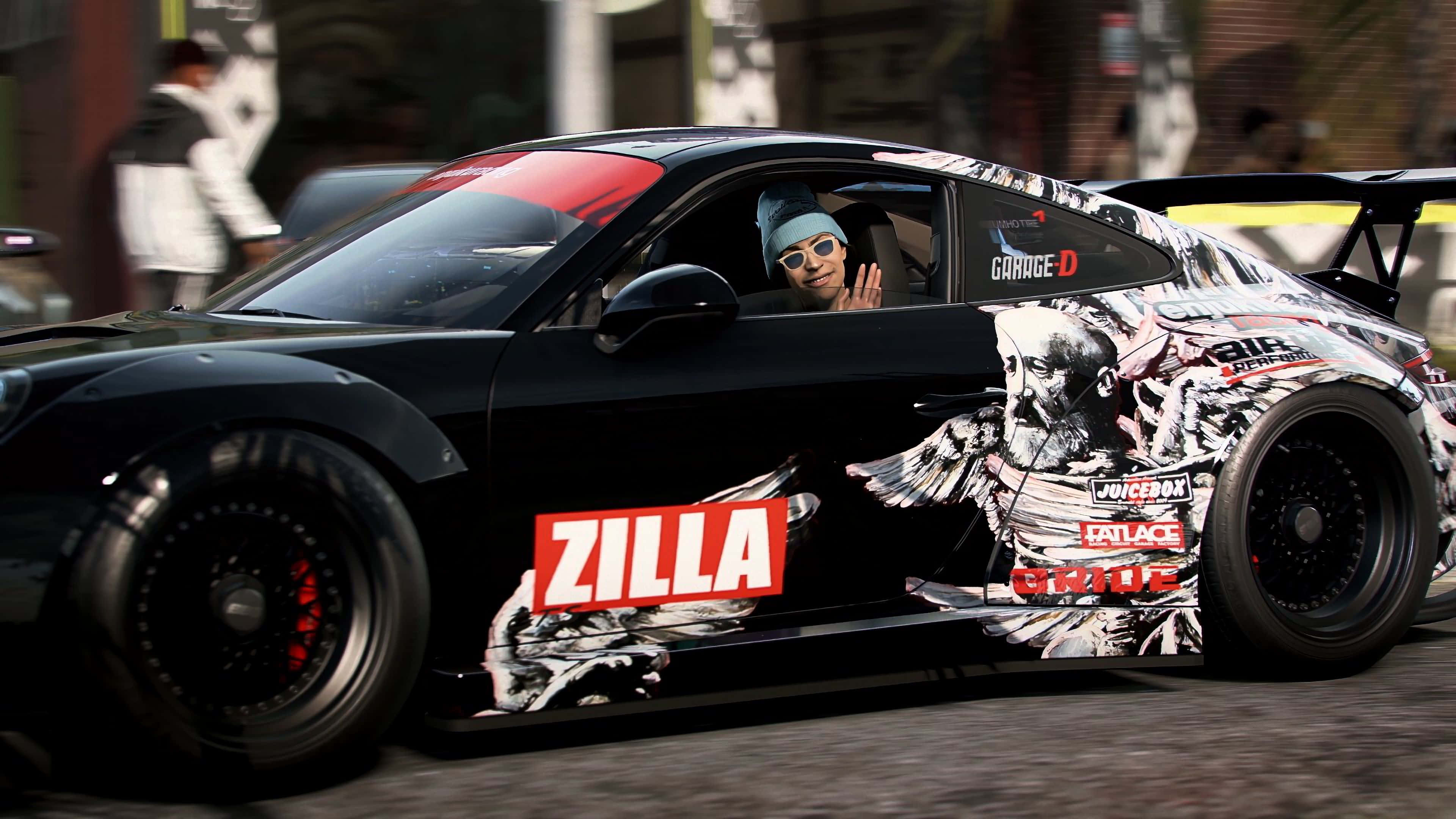black car, skull, wing decals, 4K Desktop Wallpaper