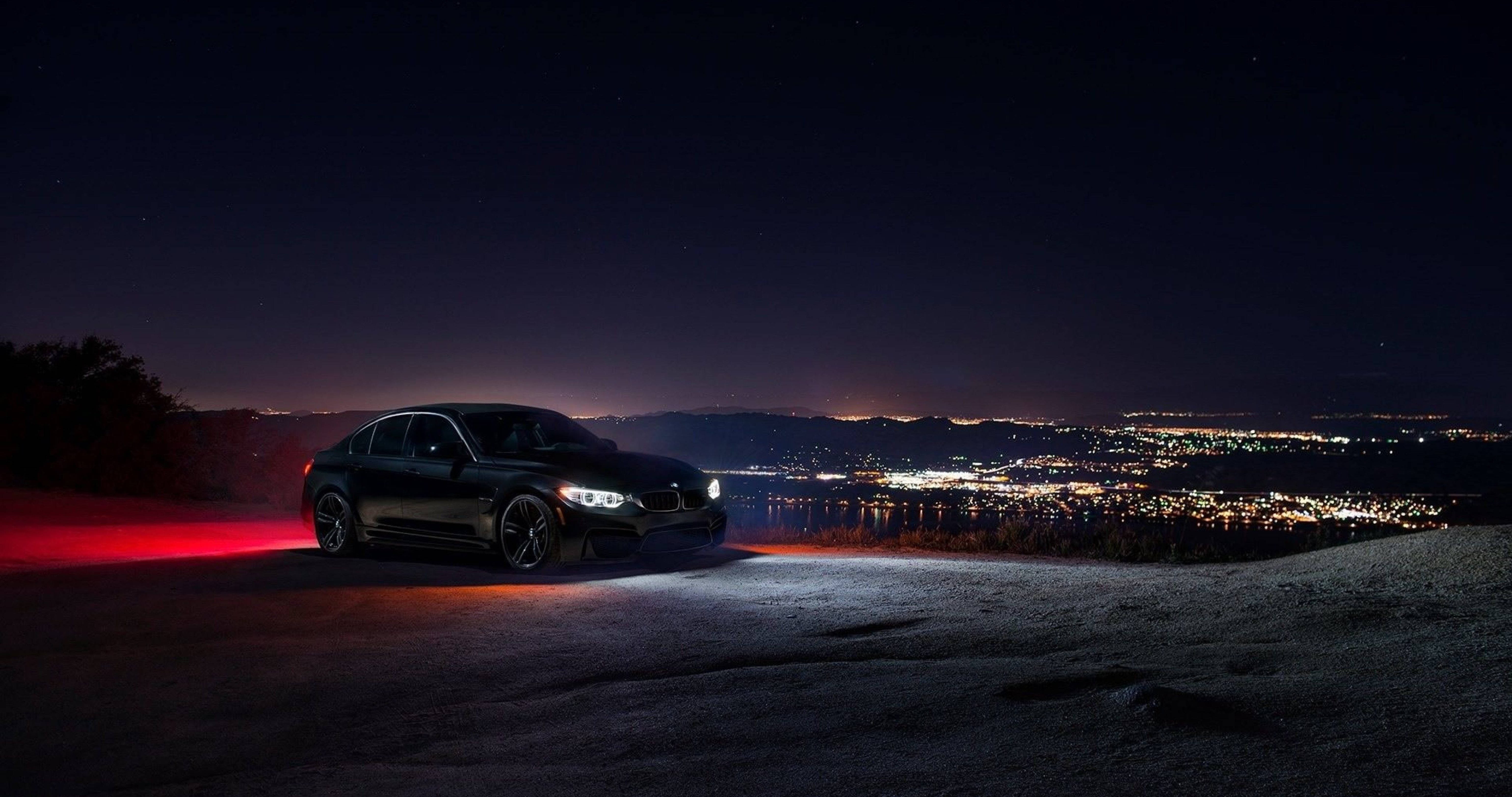 black sports car, red underglow lights, hill, 5K Desktop Wallpaper