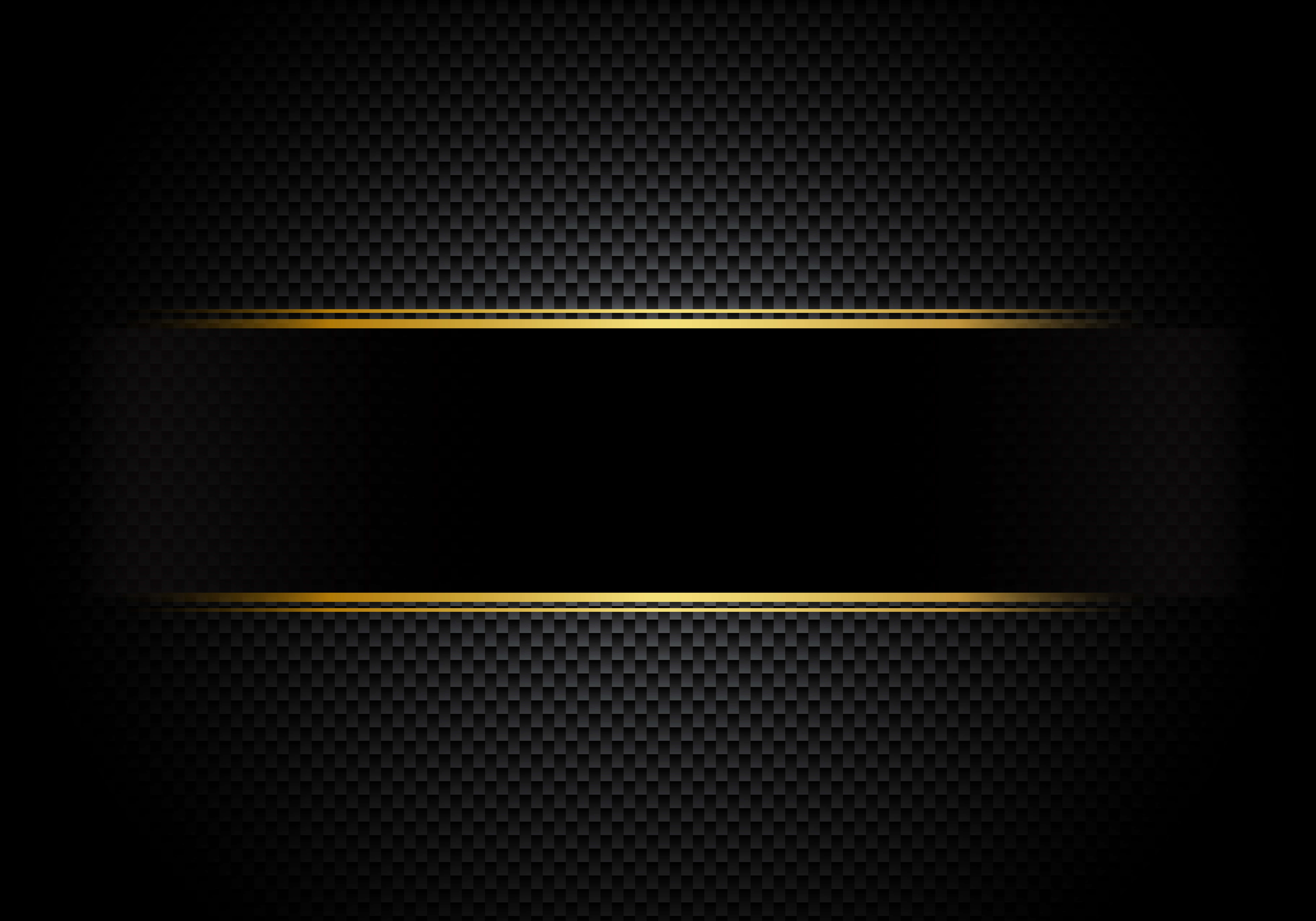 black carbon fiber, glowing gold horizontal stripes, central void, 5K Desktop Wallpaper