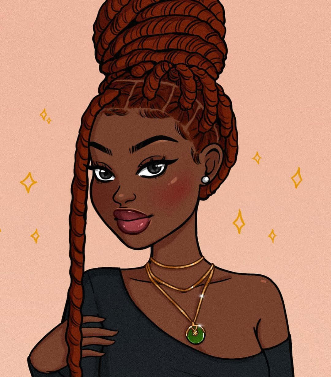 Black Cartoon Characters, African Girl, red braids, SD Phone Wallpaper