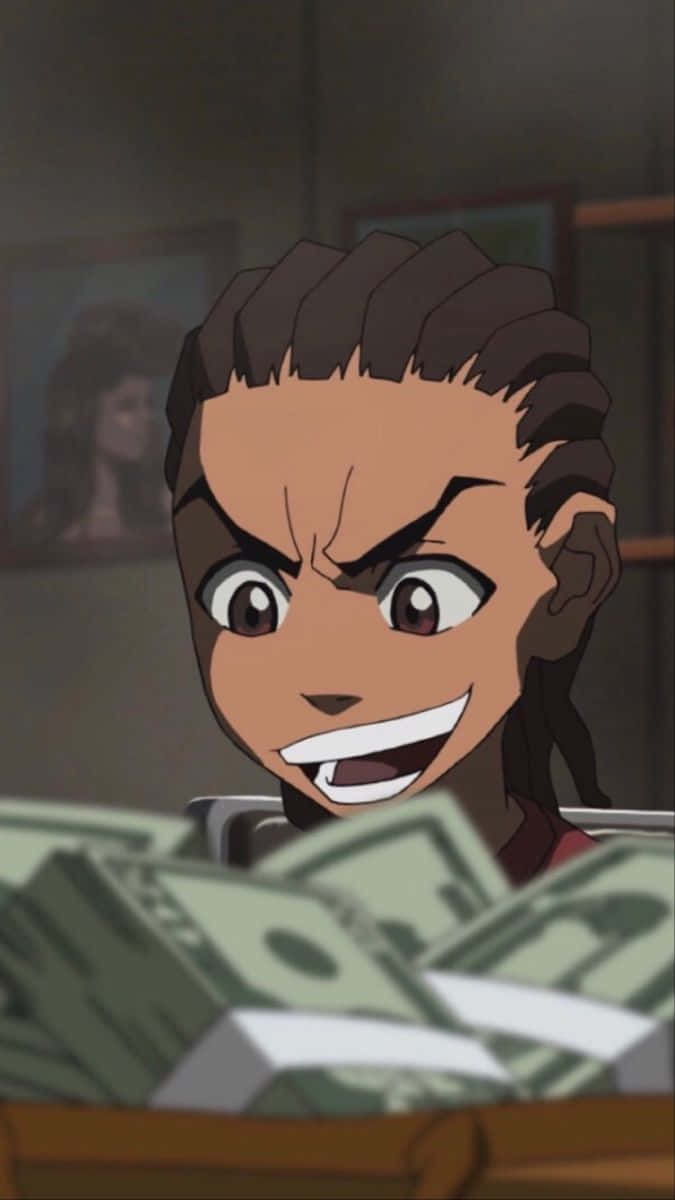 Black Cartoon Characters, boy with braided hair, pile of cash, SD Phone Wallpaper