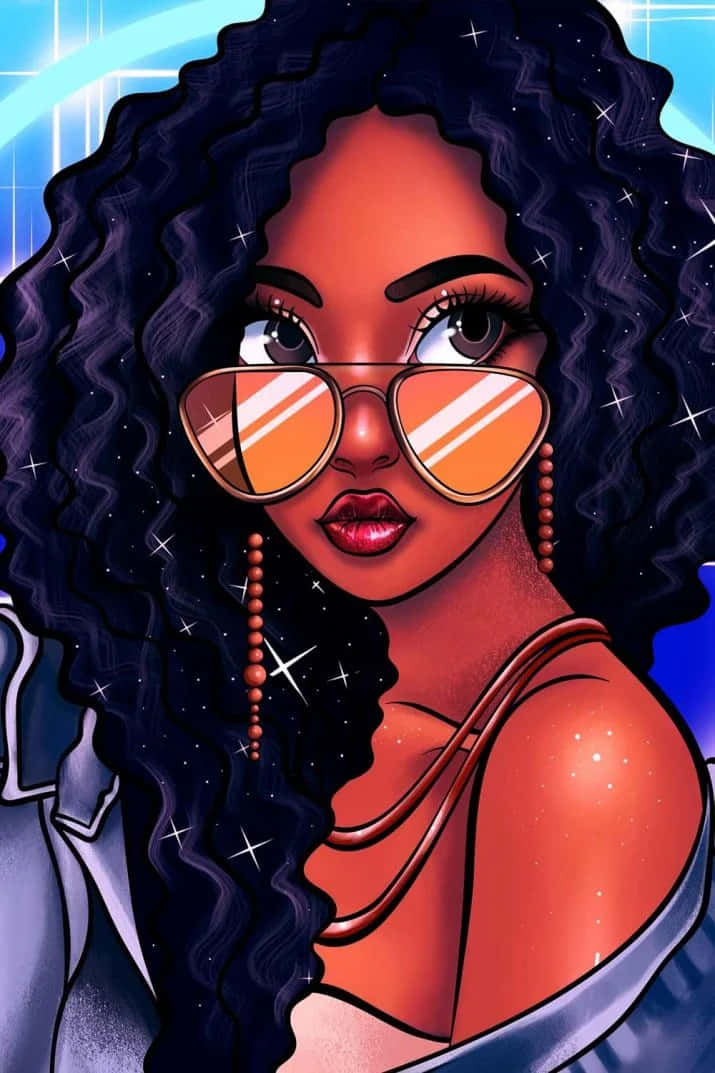 cartoon illustration, woman with long hair, orange-tinted sunglasses, SD Phone Wallpaper