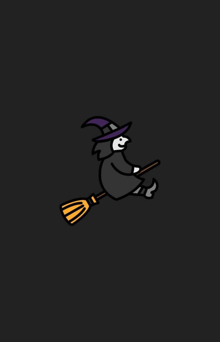 black cartoon characters, minimalist cartoon witch, purple hat, SD Phone Wallpaper