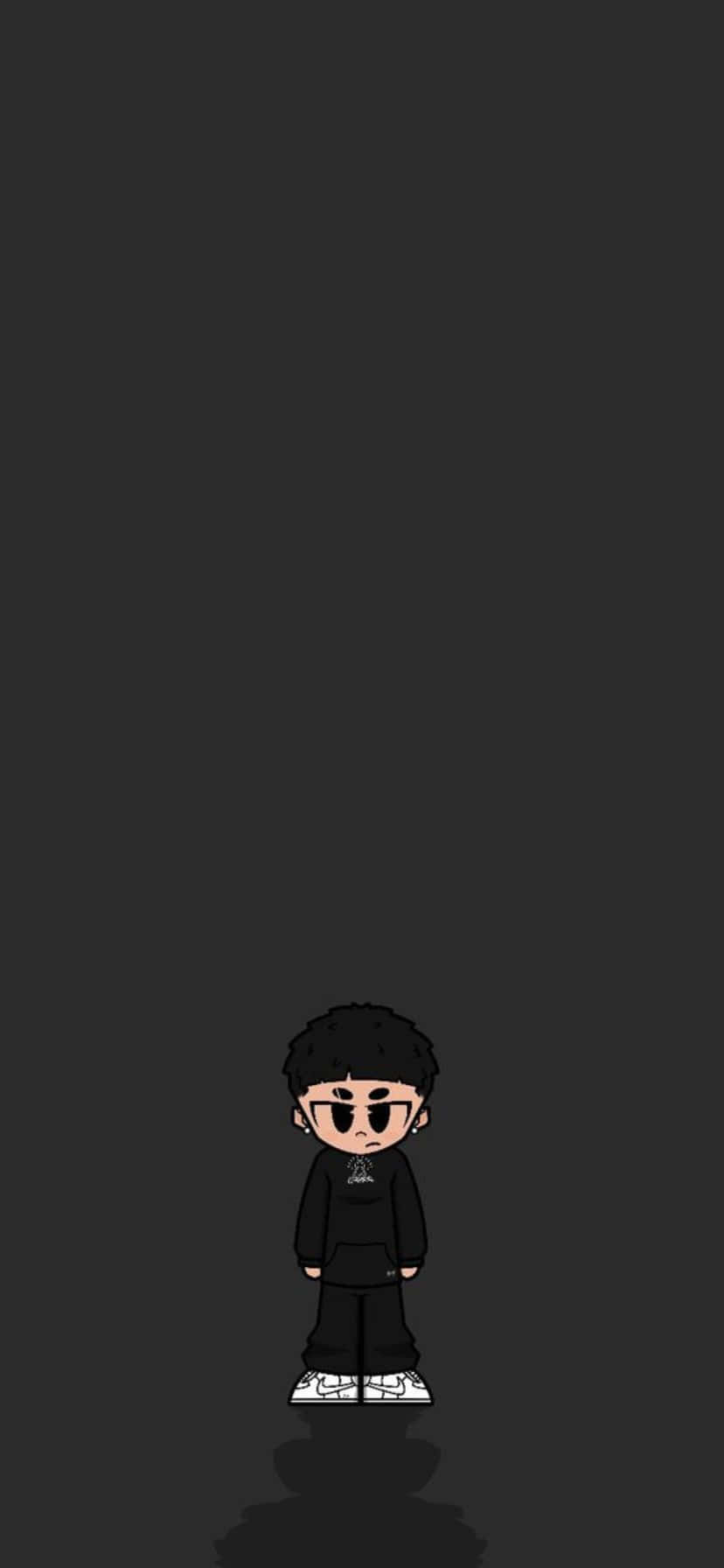 cartoon boy, black outfit, white sneakers, HD Phone Wallpaper