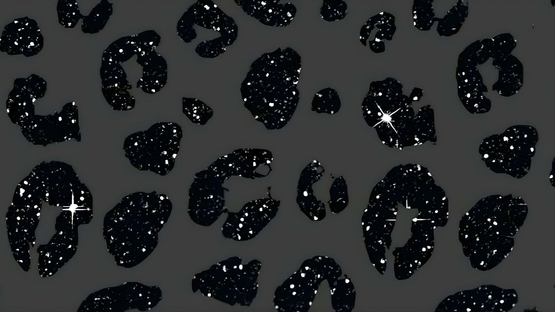 Black Cheetah Print, glittery black leopard spots, white stars, Full HD Desktop Wallpaper