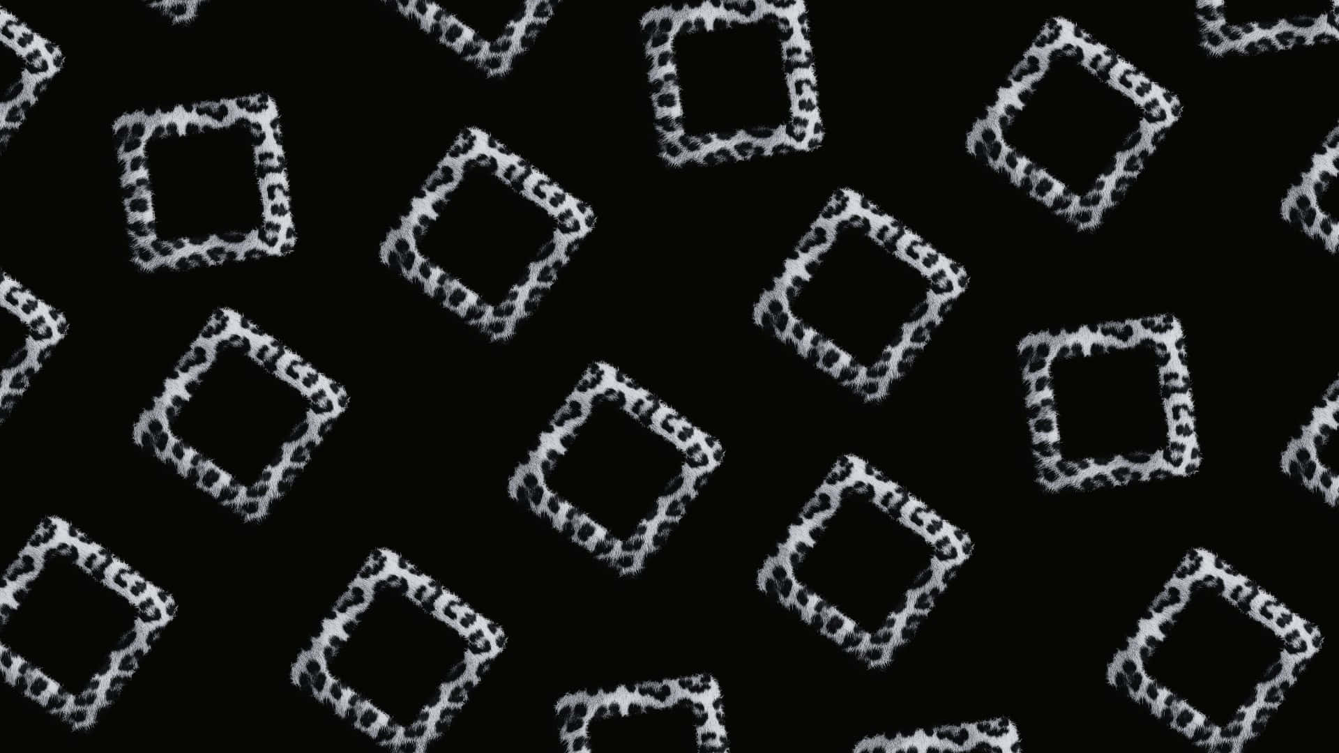 Black Cheetah Print Pattern, black background, white leopard-print square frames, Full HD Desktop Wallpaper