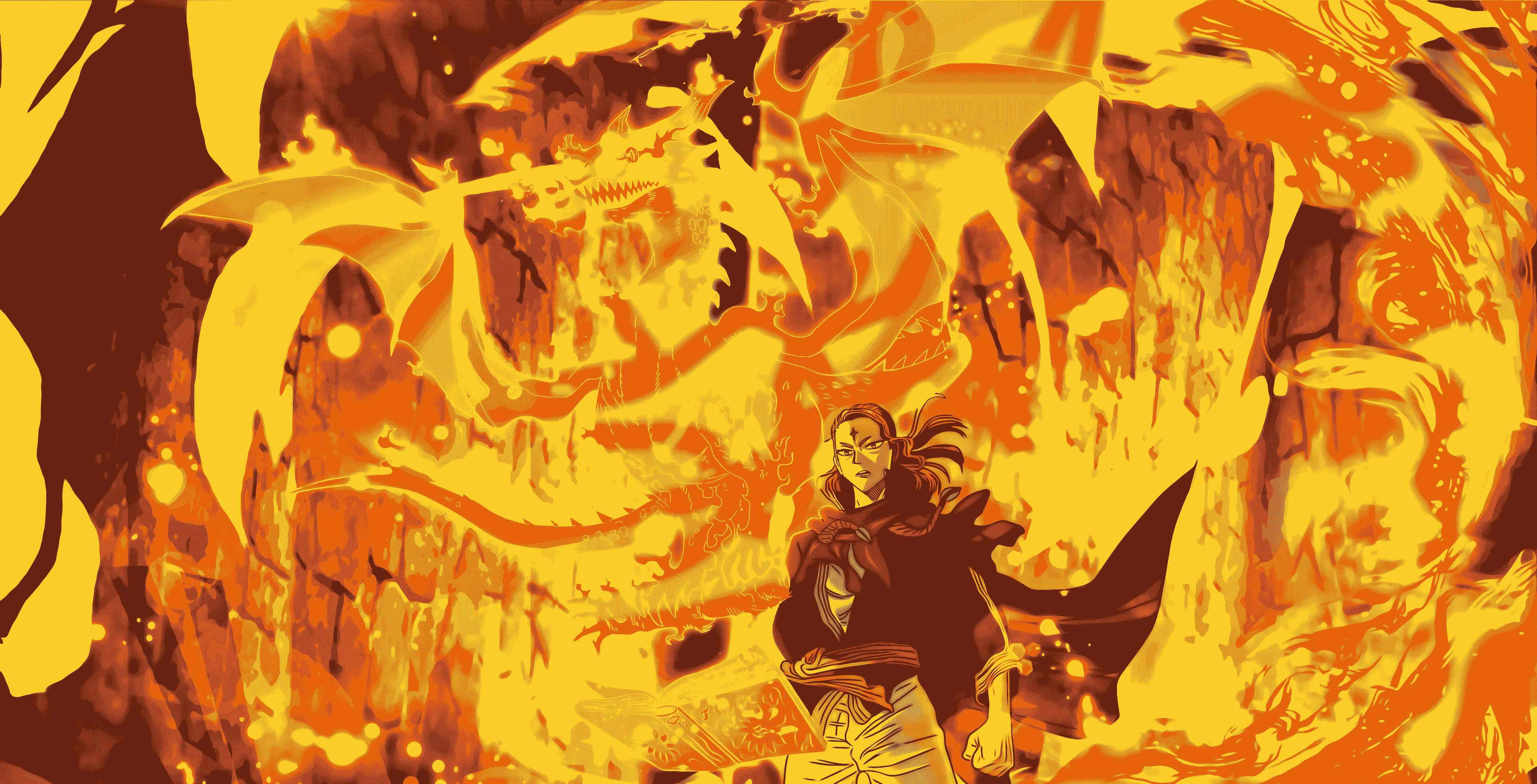 Black Clover Anime, warrior, fiery dragon, 5K Desktop Wallpaper