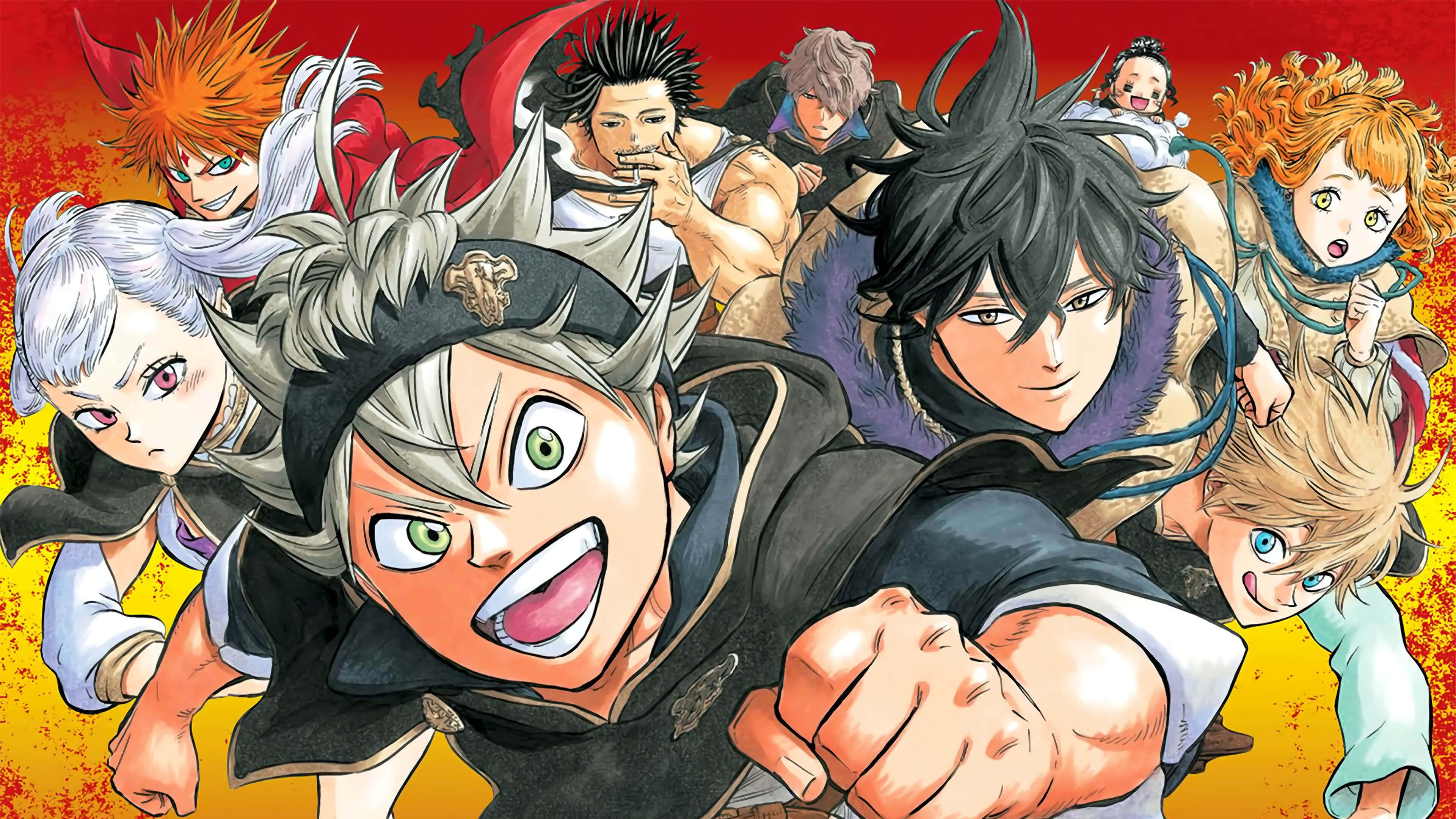 Black Clover Anime, 3840 x 2160, fiery red and yellow background, 4K Desktop Wallpaper