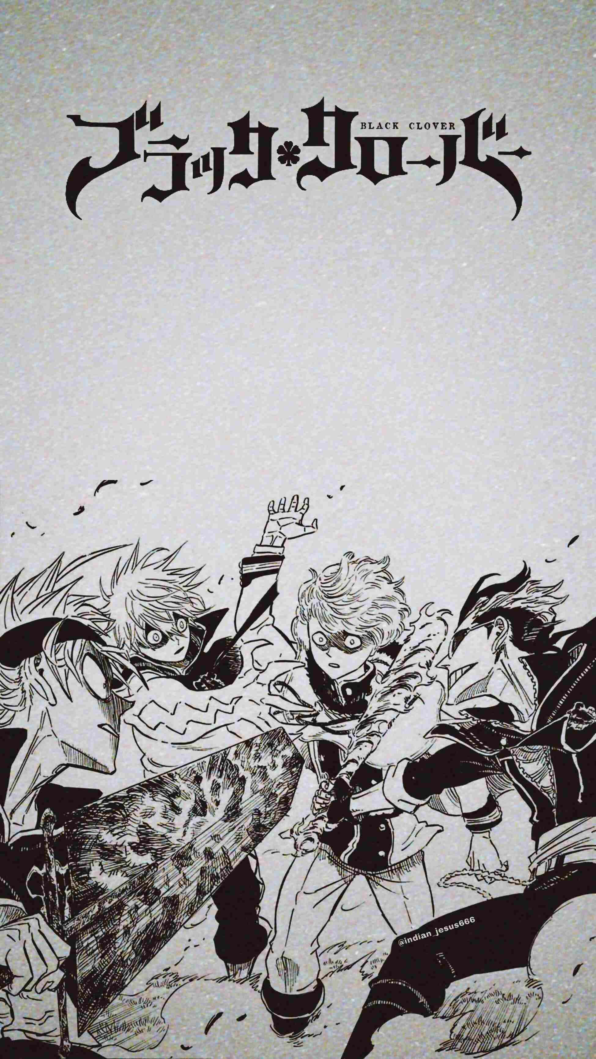 Black Clover Manga, characters, gritty monochrome battle scene, 2K Phone Wallpaper