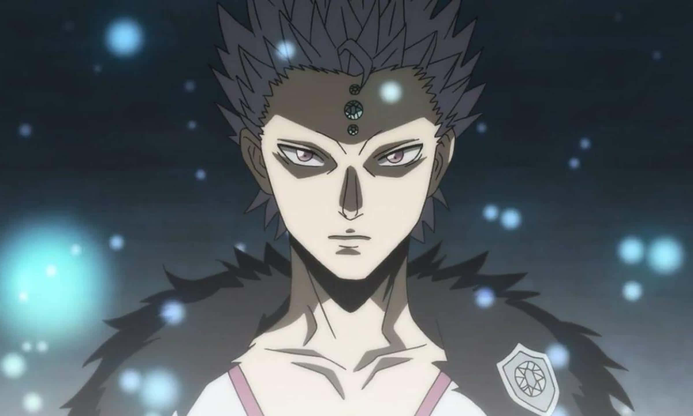 Black Clover Mars, spiky gray hair, glowing blue orbs, Full HD Desktop Wallpaper