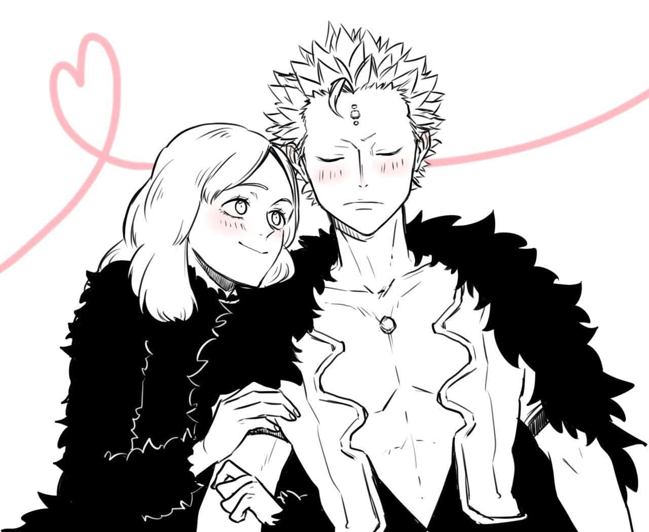 Black Clover, anime-style couple, black and white, HD Desktop Wallpaper