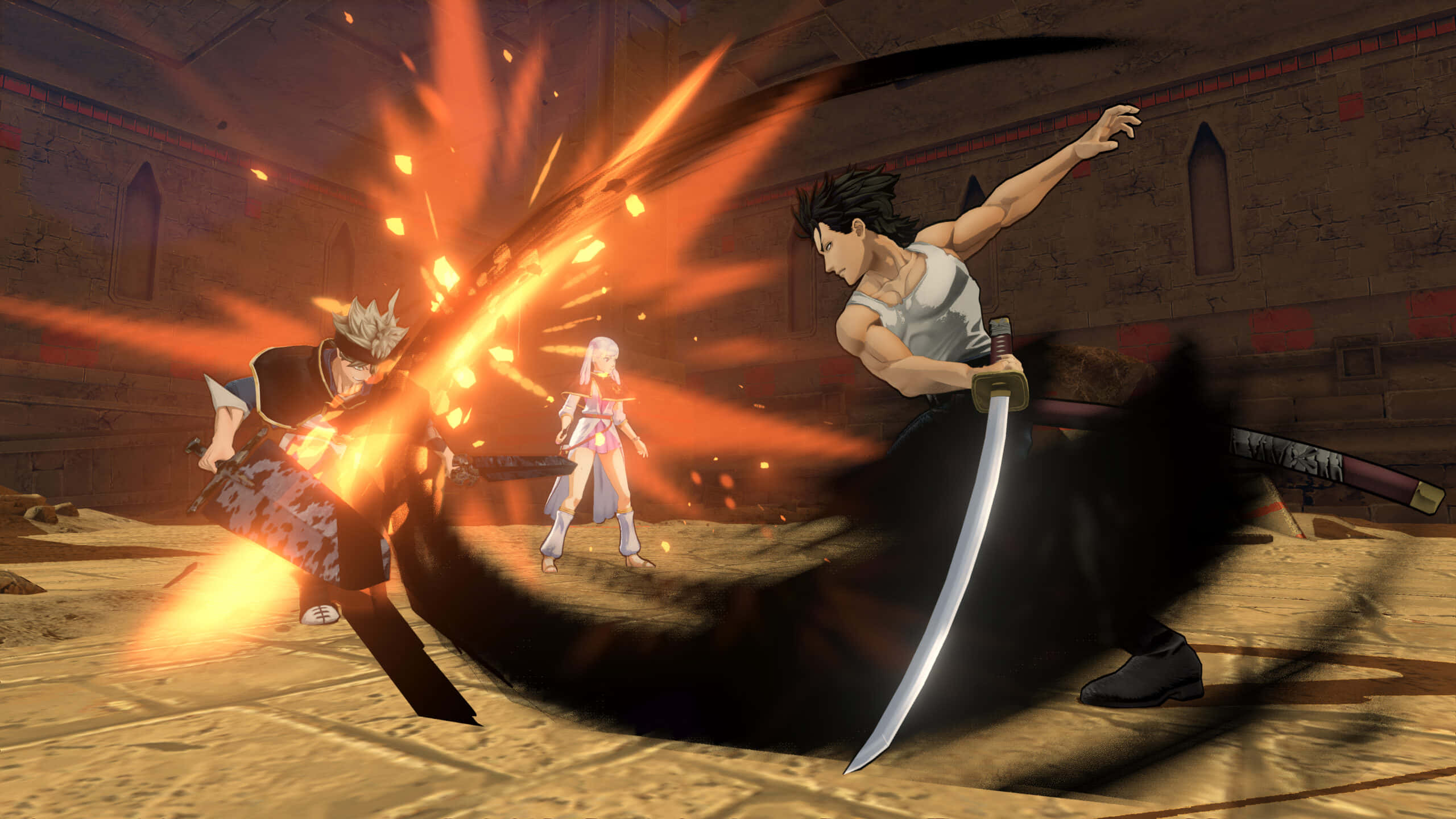 Black Clover Yami, anime warriors, fiery sword duel, 2K Desktop Wallpaper