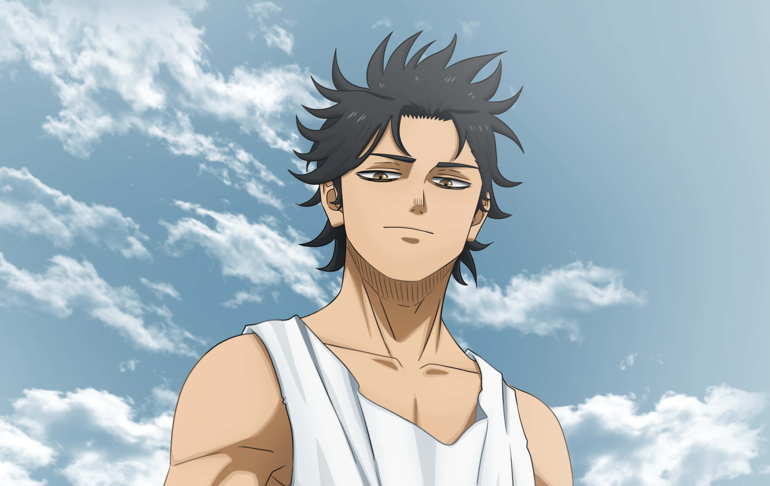 Black Clover Yami, spiky black hair, white tank top, 2K Desktop Wallpaper