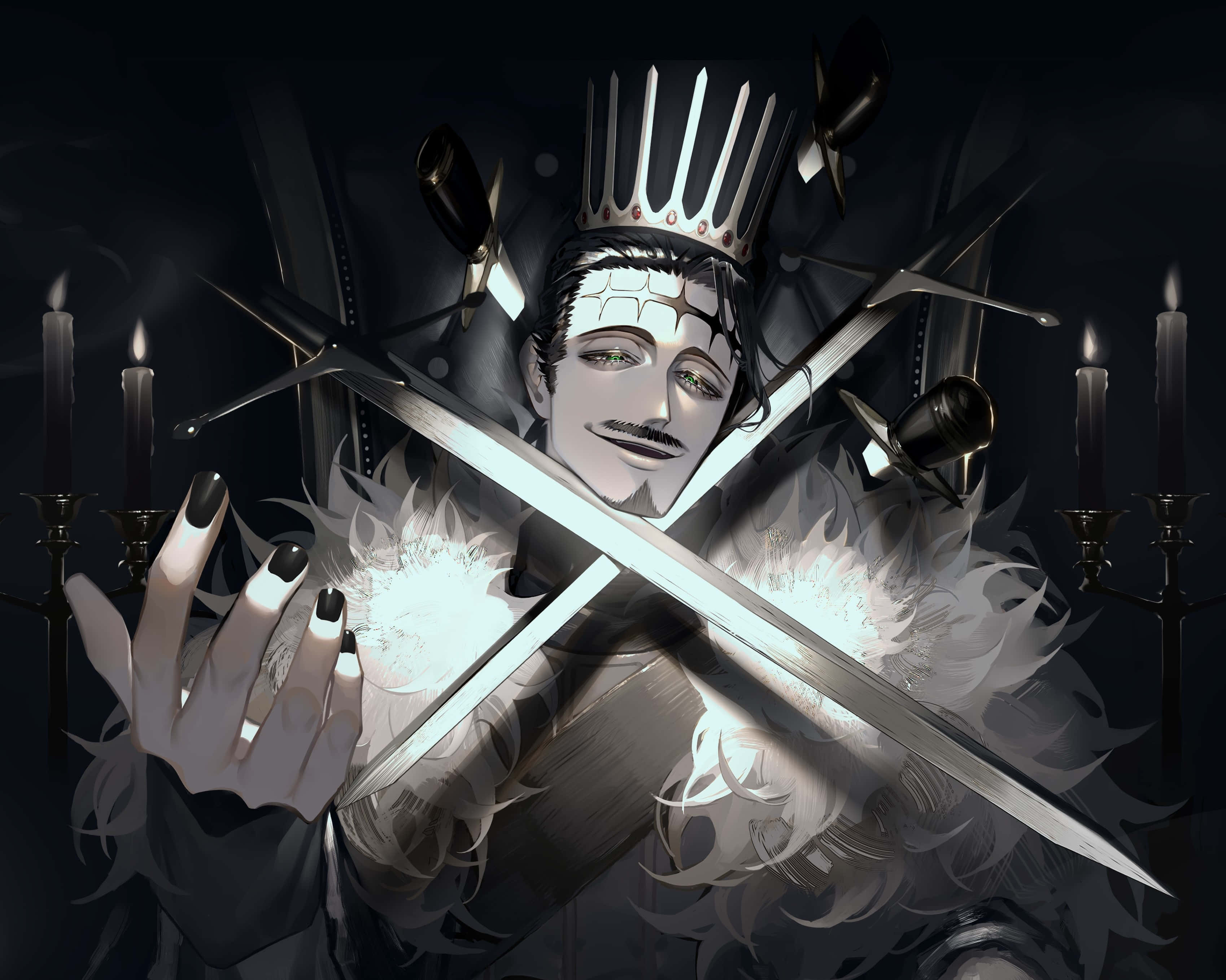 Black Clover Yami, spiked crown, crossed swords, 2K Desktop Wallpaper
