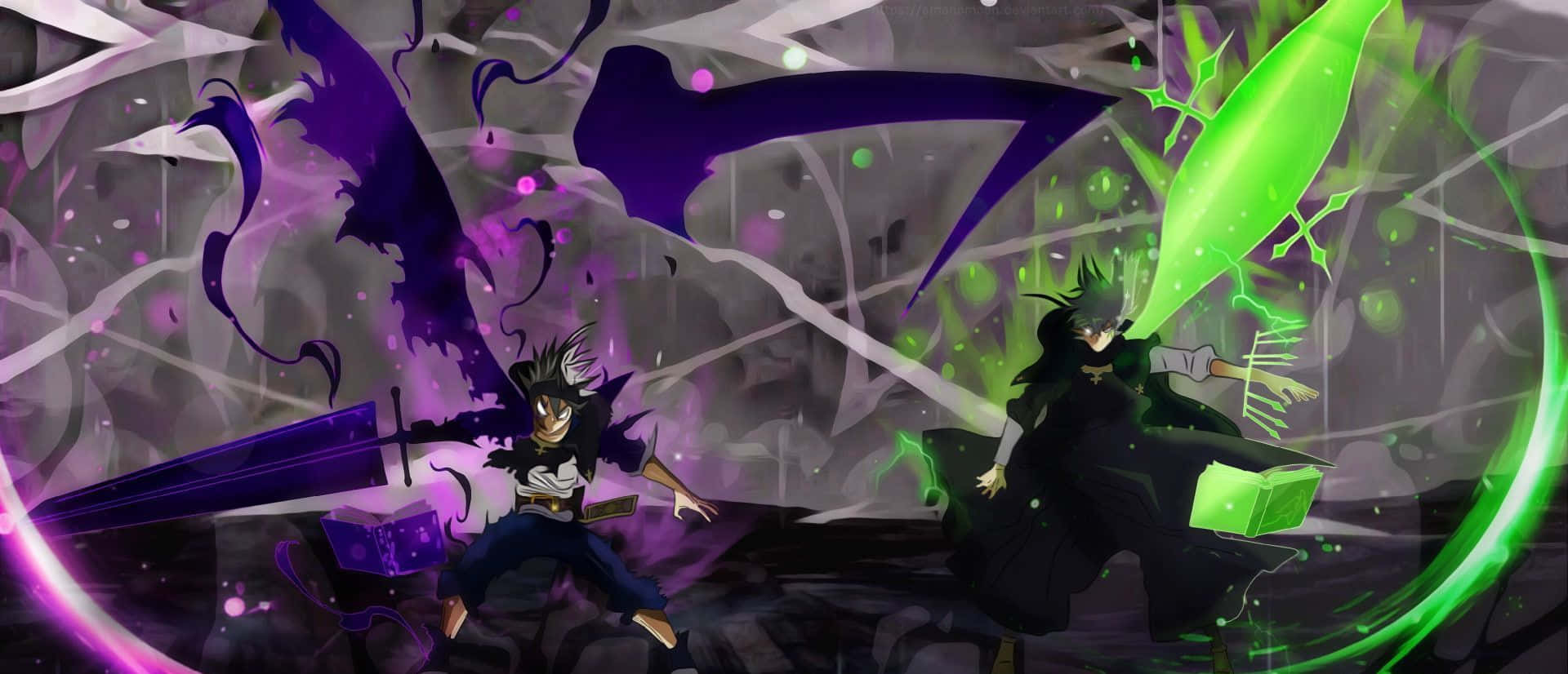 Black Clover, Yuno, purple magical weapons, Full HD Desktop Wallpaper