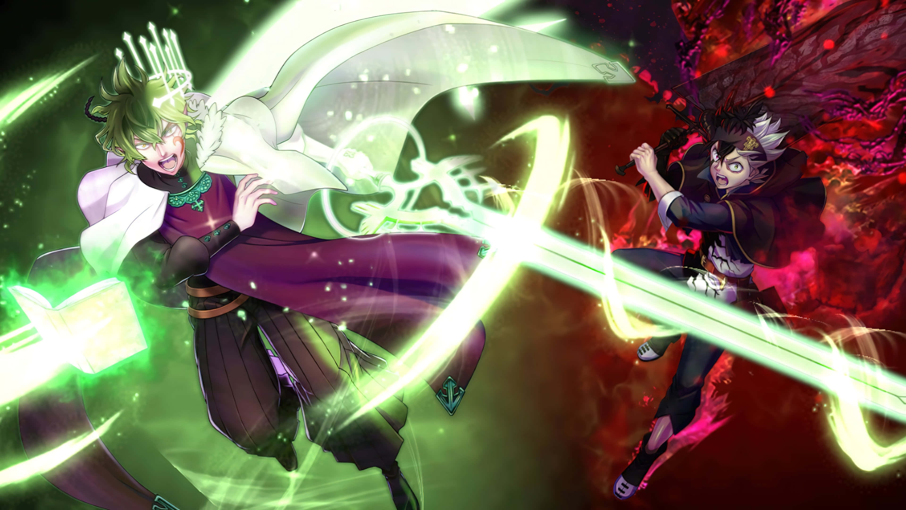 Black Clover, Yuno, glowing green energy sword, 4K Desktop Wallpaper