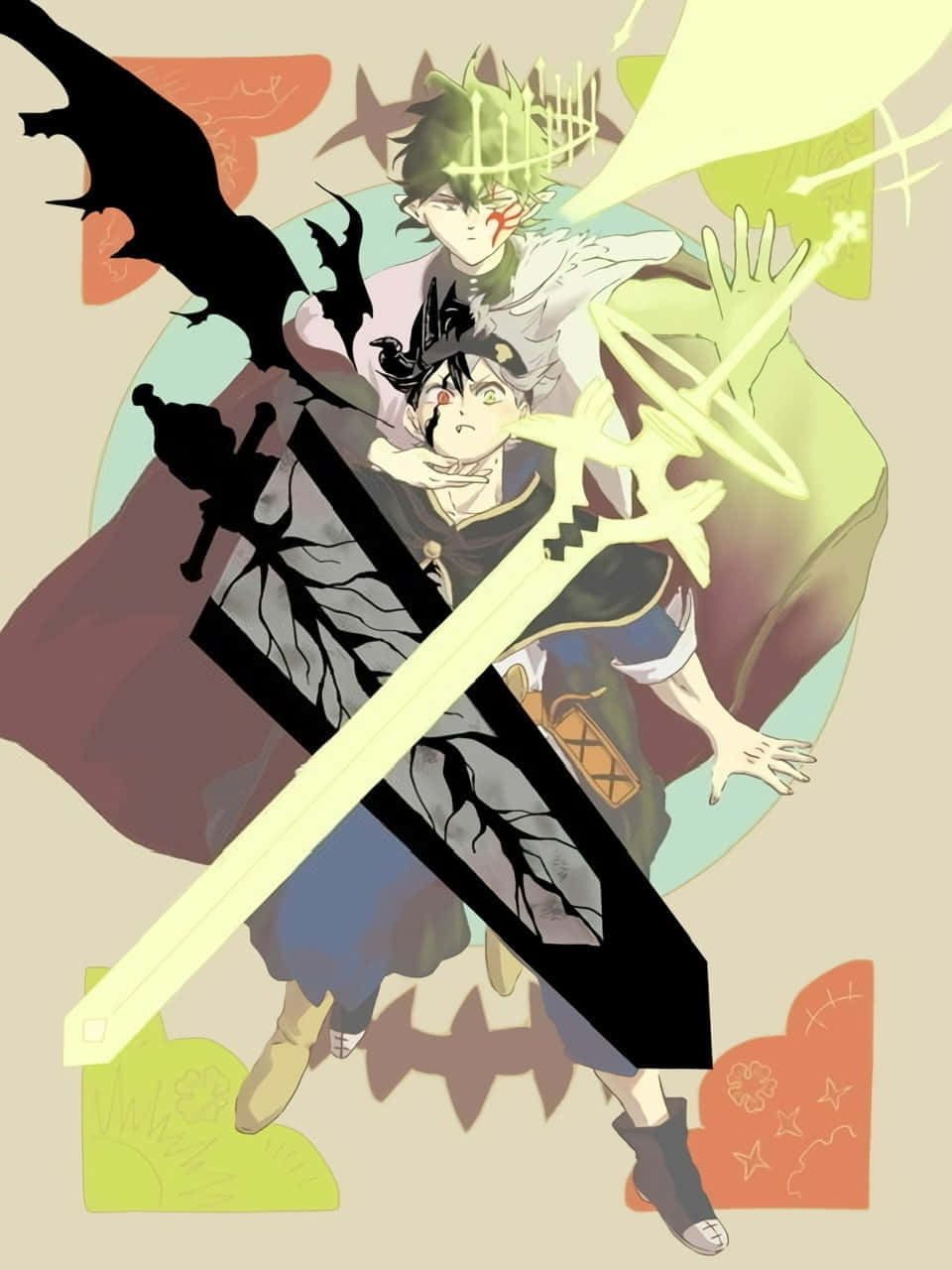 Black Clover Yuno, glowing swords, stylized abstract background, HD Phone Wallpaper