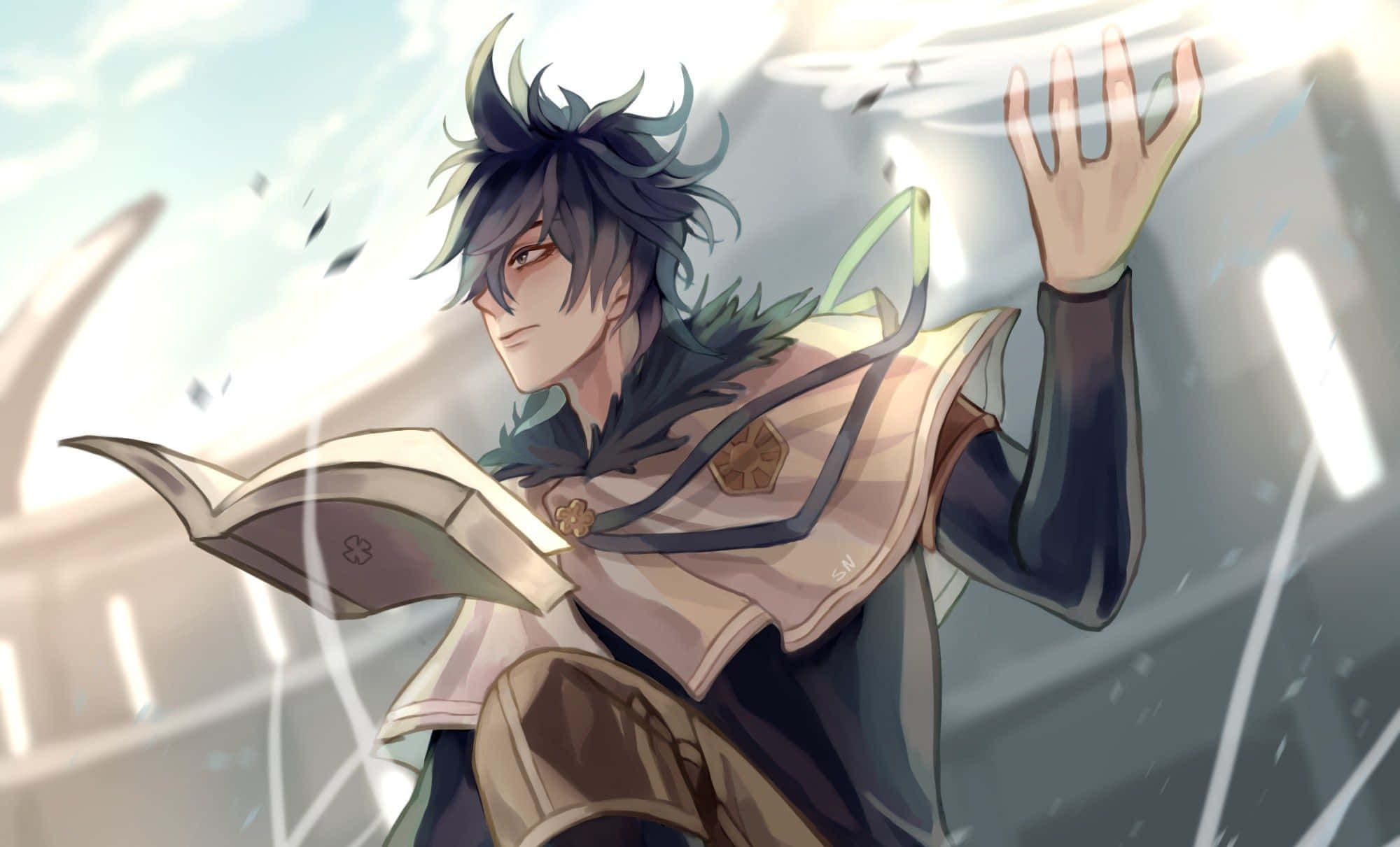 Black Clover Yuno, spiky-haired anime character, detailed coat, Full HD Desktop Wallpaper